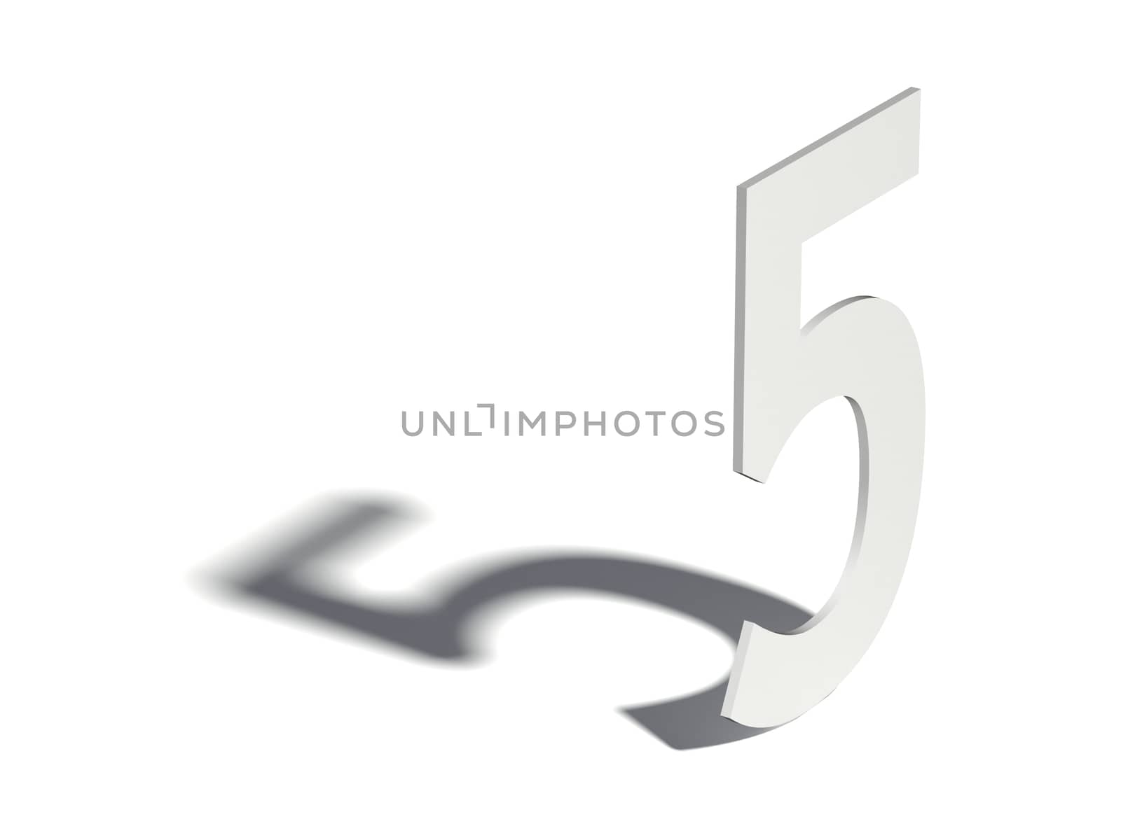 Drop shadow digit. Number FIVE 5. 3D by djmilic