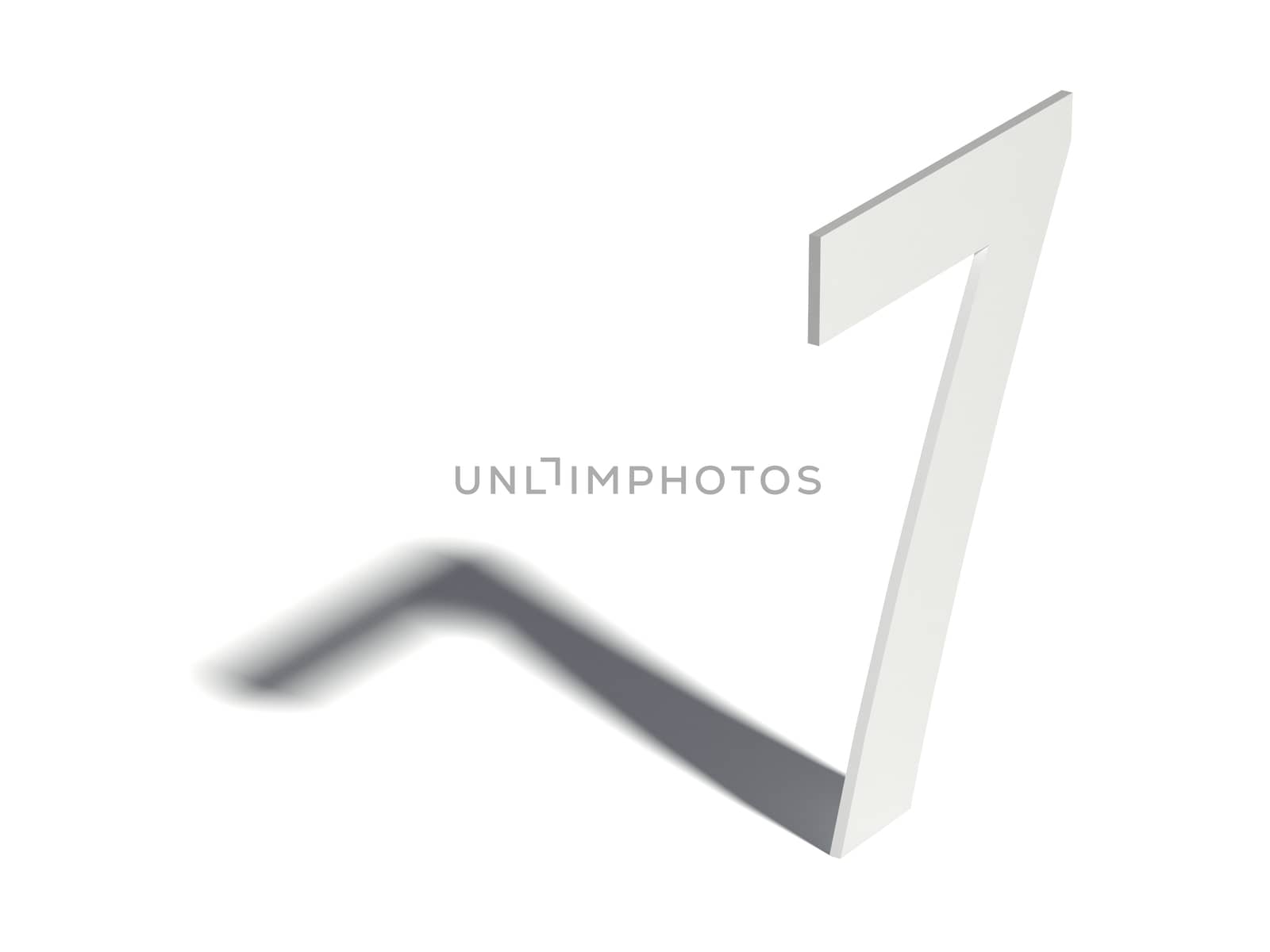 Drop shadow digit. Number SEVEN 7. 3D render illustration isolated on white background