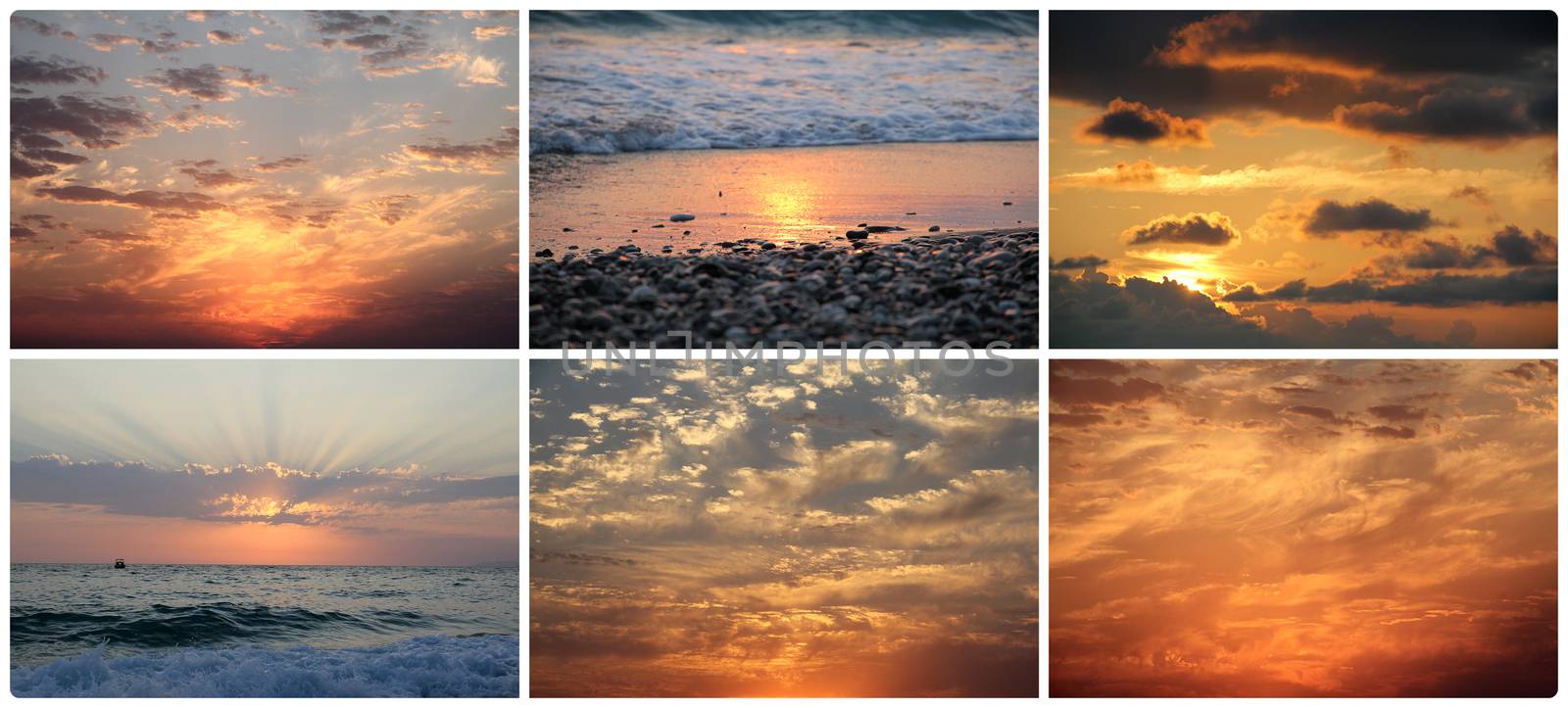 Sunset sky under the sea beautiful background collage