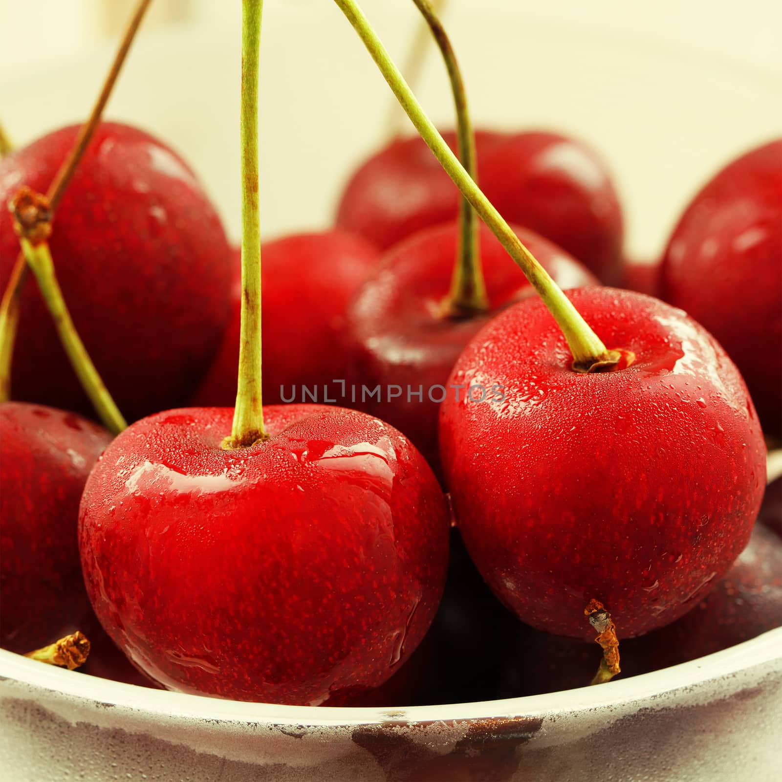 Beautiful red cherry  close up macro photo