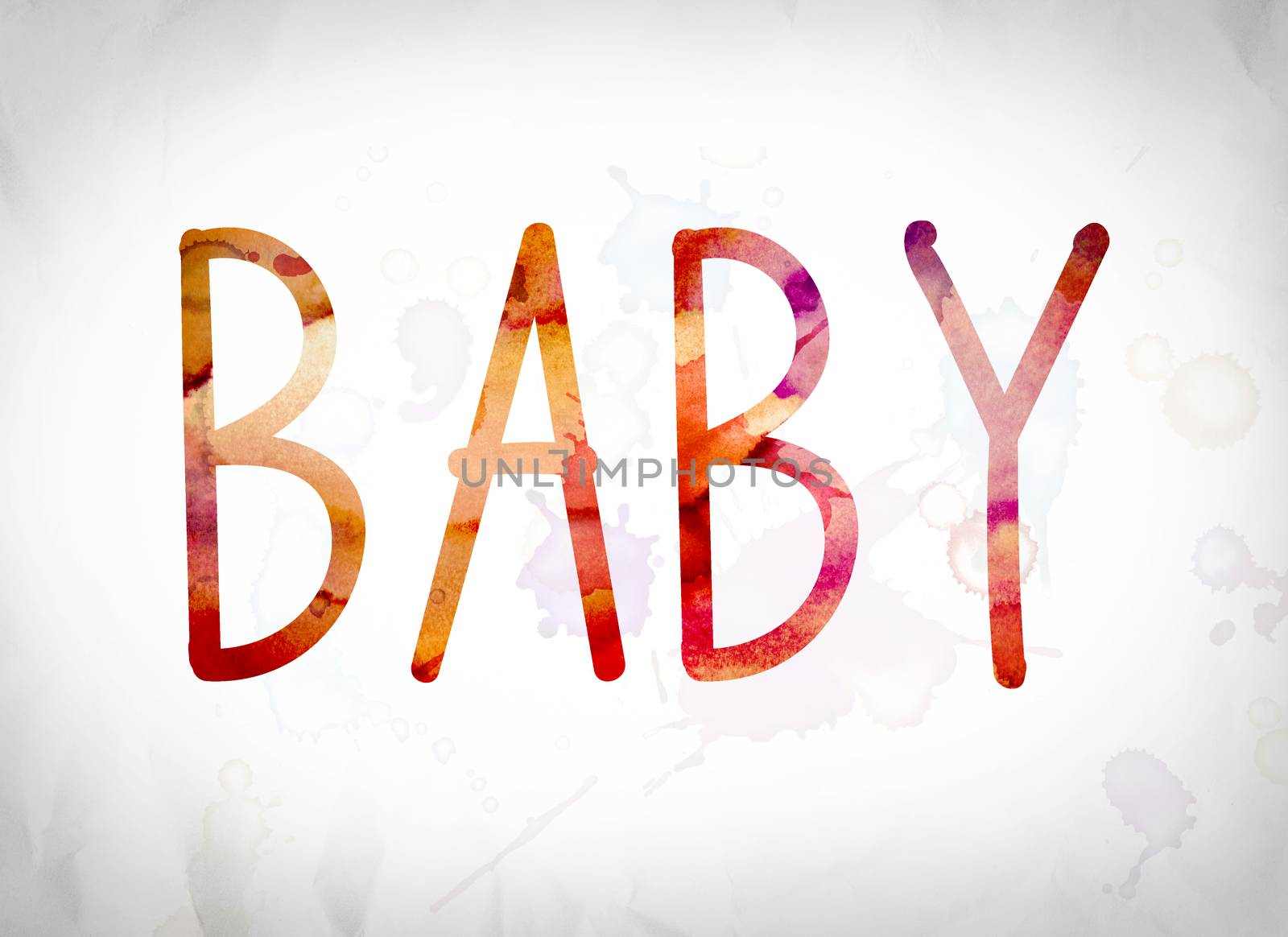 The word "Baby" written in watercolor washes over a white paper background concept and theme.