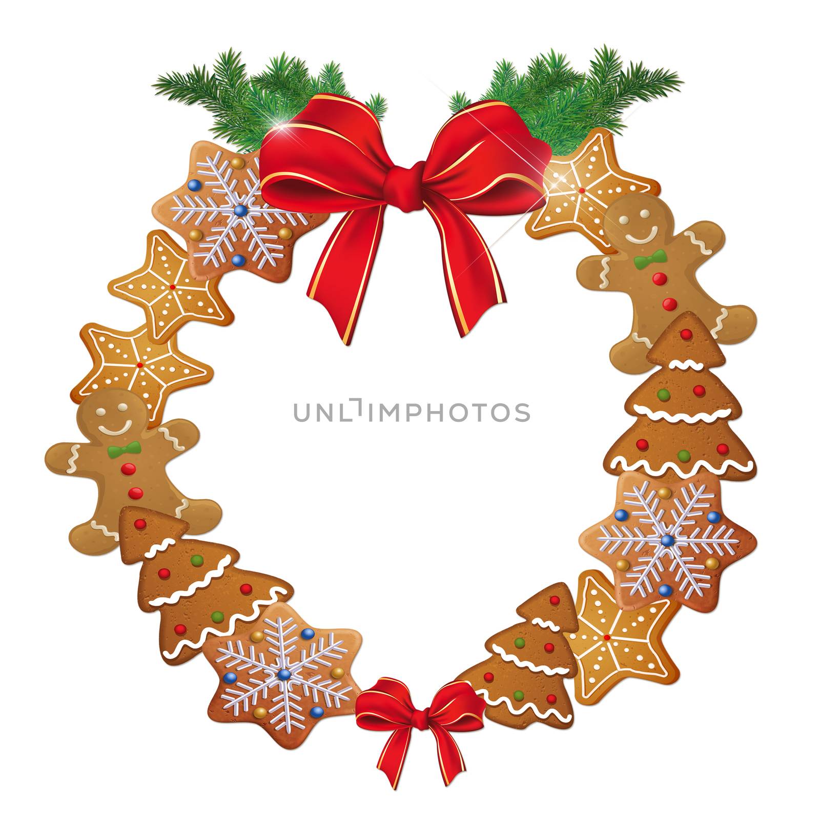 Illustration of Christmas wreath with cookies