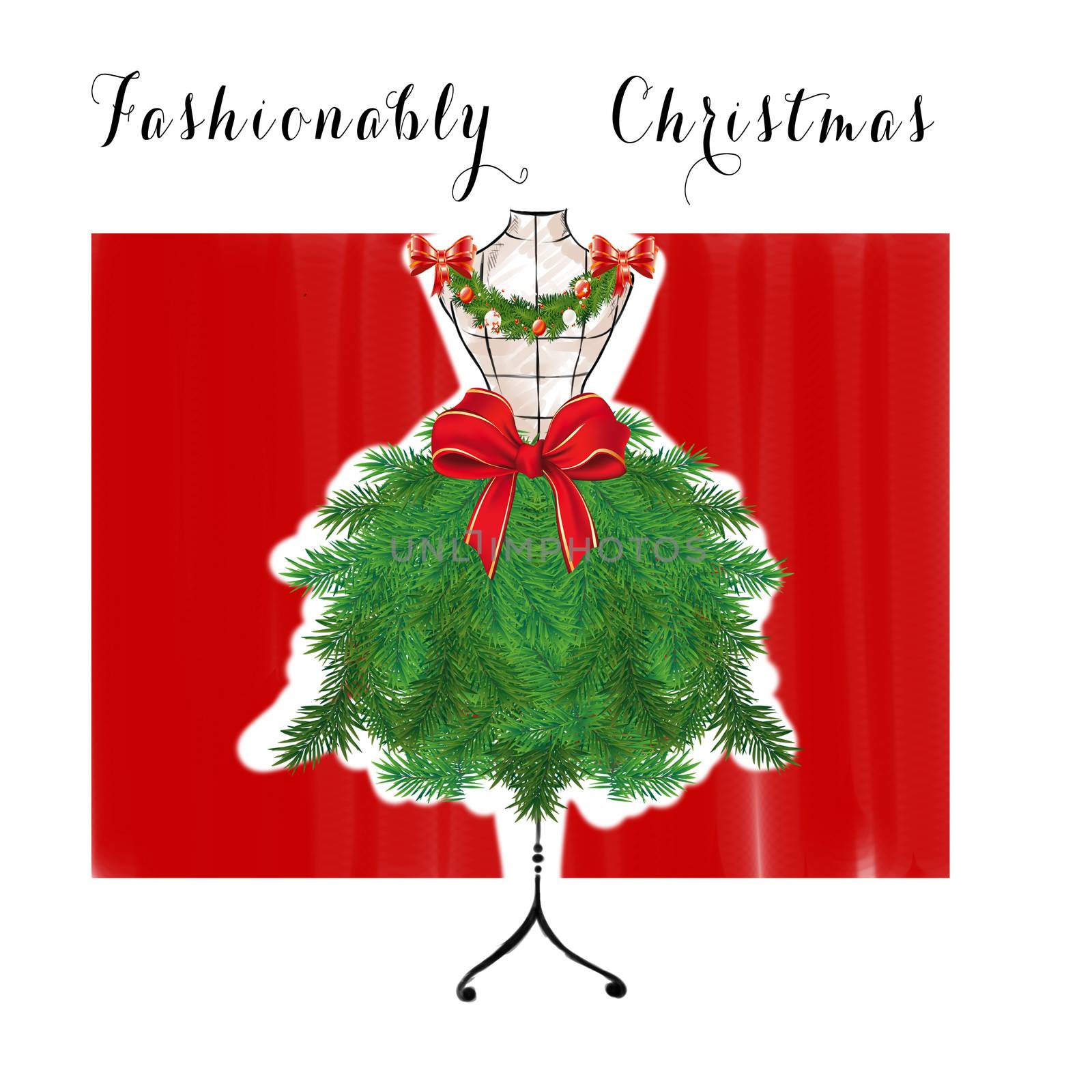 Seasonal Fashion Illustration - Christmas tree on a mannequin
