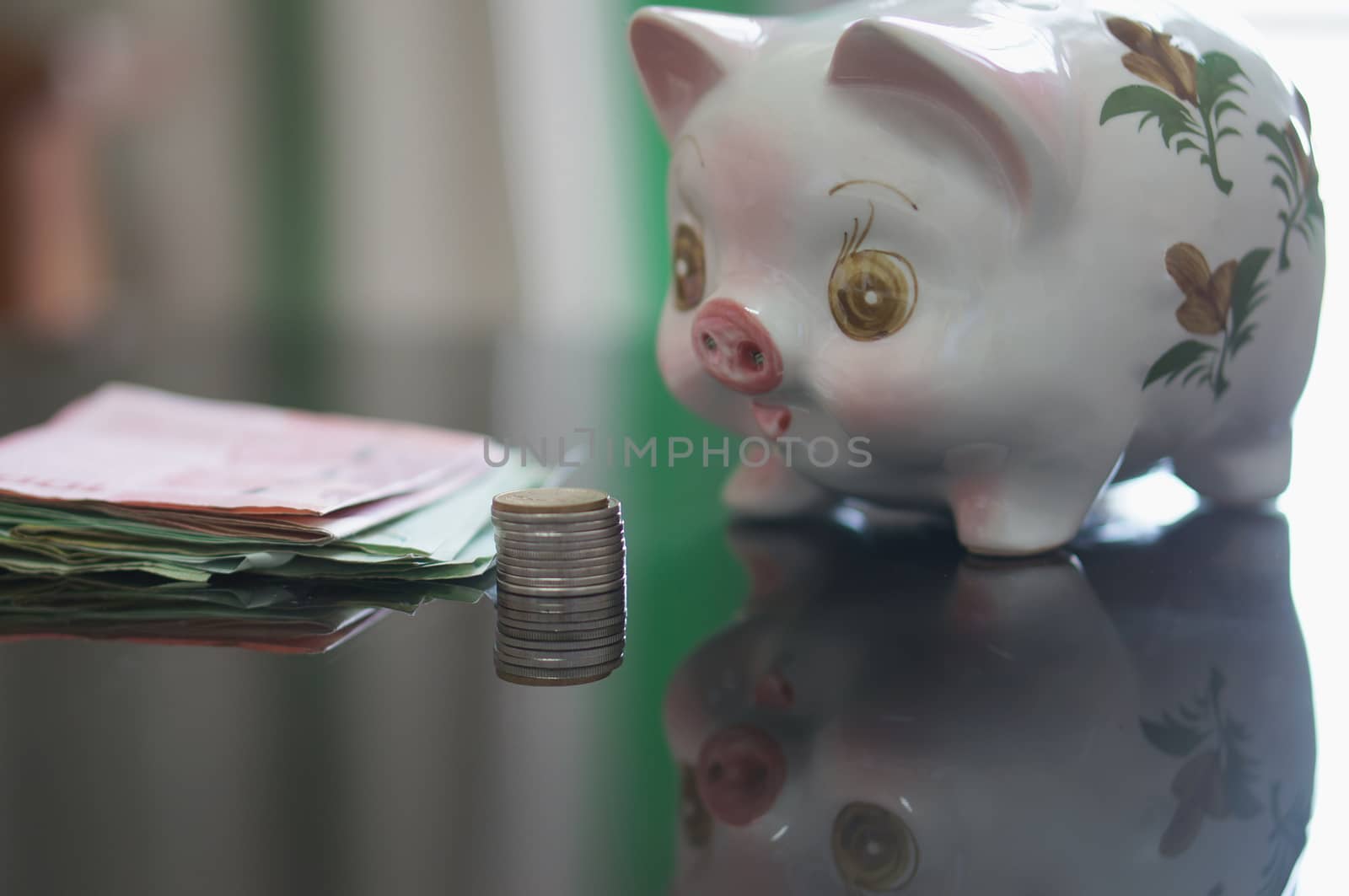 Lovely piggy bank is looking money by ninun