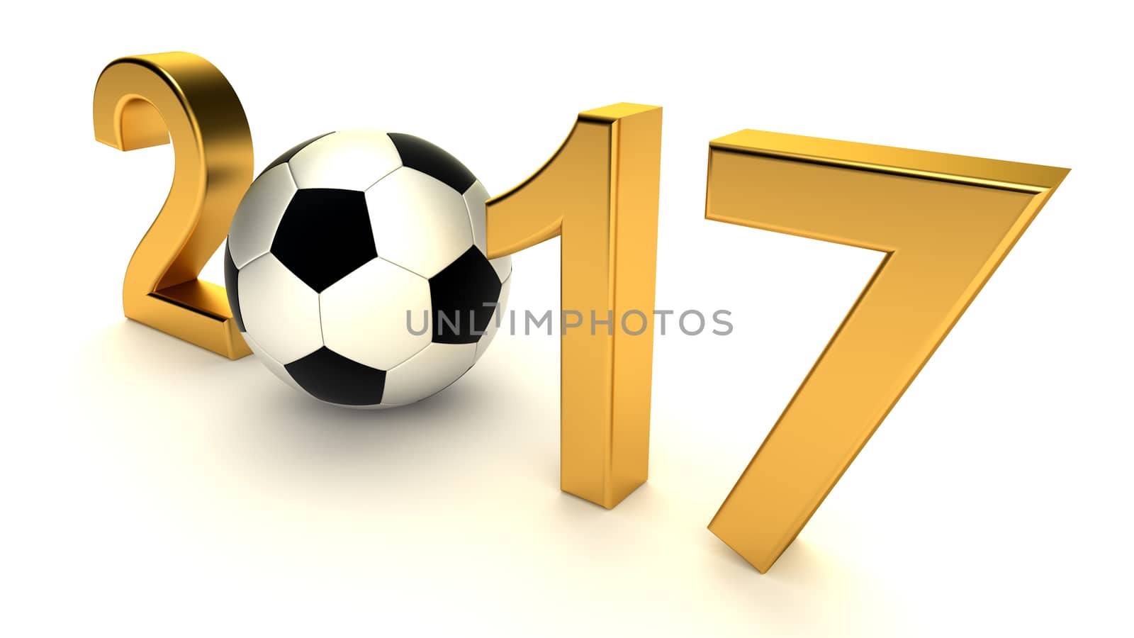 Year 2015 with soccer ball on the white background, 3d-illustration