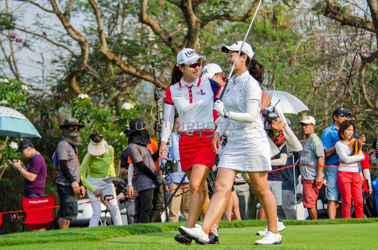 CHONBURI - FEBRUARY 28 : Hee Young Park and Xi Yu Lin in Honda LPGA Thailand 2016 at Siam Country Club, Pattaya Old Course on February 28, 2016 in Chonburi, Thailand.