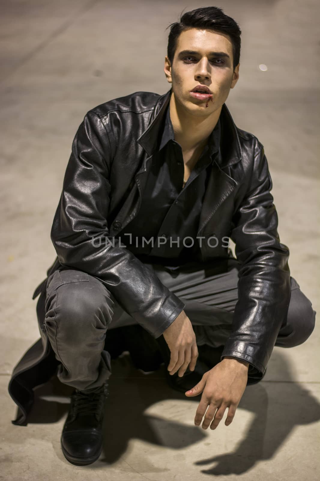 Young Vampire Man with Black Leather Jacket by artofphoto