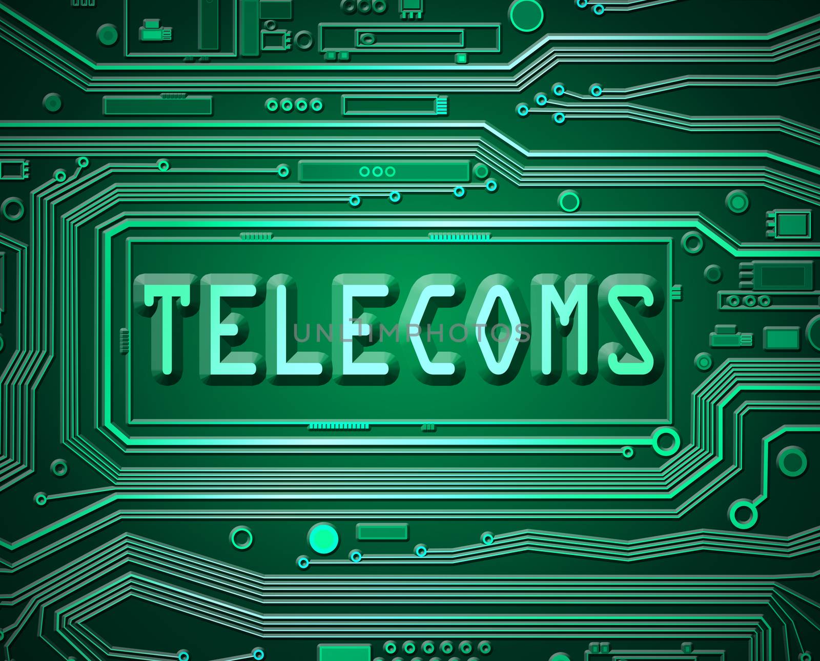 Abstract style illustration depicting printed circuit board components with a telecoms concept.