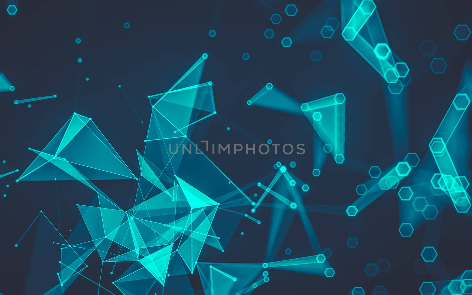 Abstract polygonal space low poly dark background, 3d rendering by teerawit