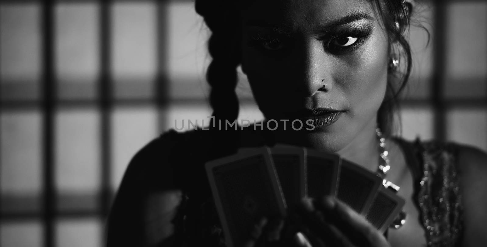 Female poker player. Black and white. by artistrobd