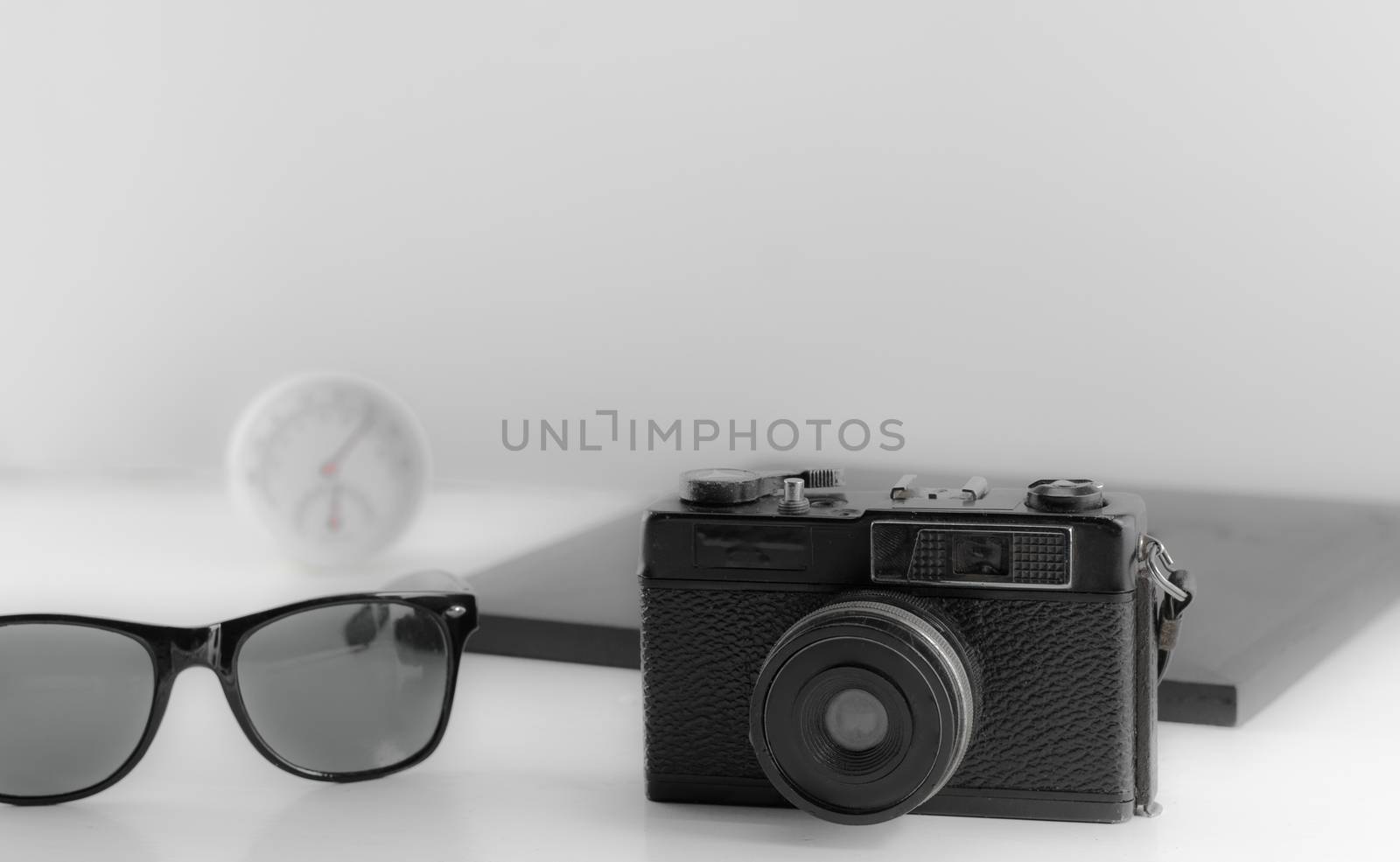 group of old traveler accessories and lifestyle on white background