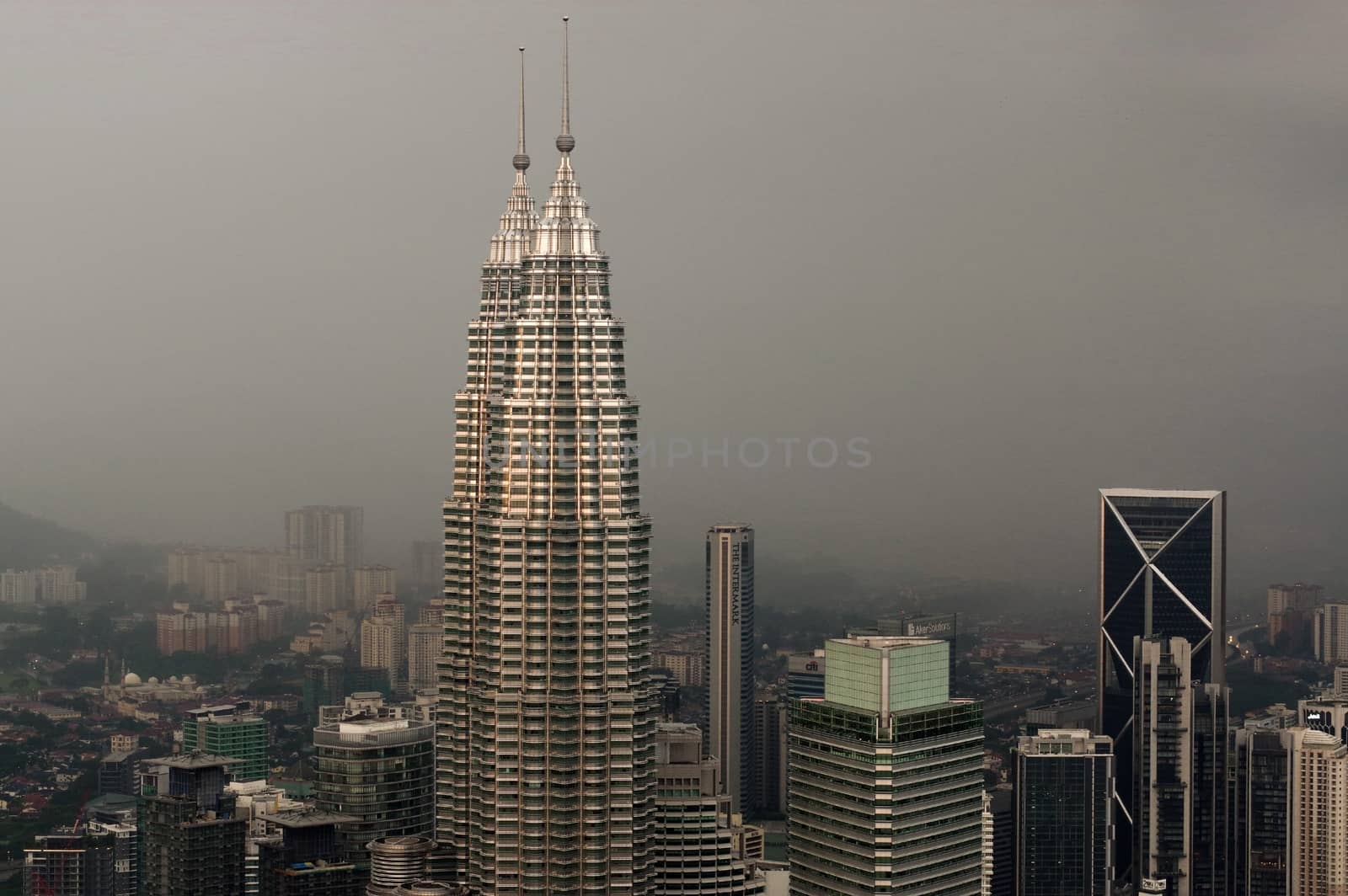 Kuala Lumpur, Malaysia - November 17. 2016: Dramatic scenery of the KualaLumpur city at sunset, from the KL-Tower Menara KL .