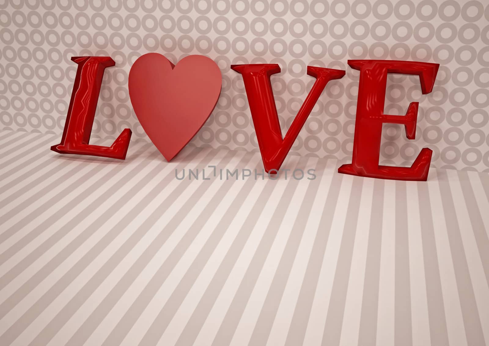 Dimensional inscription of LOVE on background. 3D illustration.