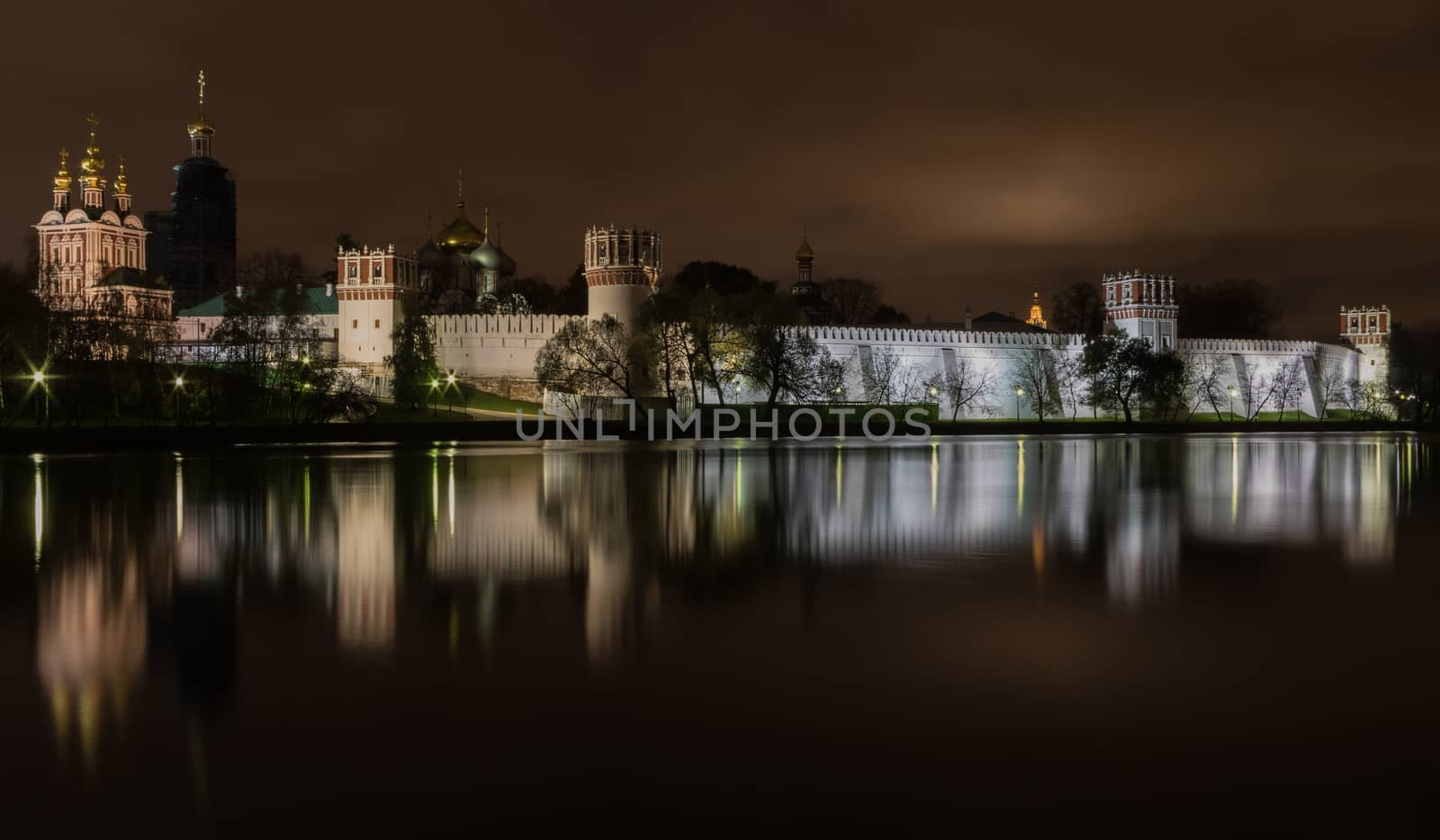 Night view illuminated Novodevichy Convent of Our Lady of Smolen by dpetrakov
