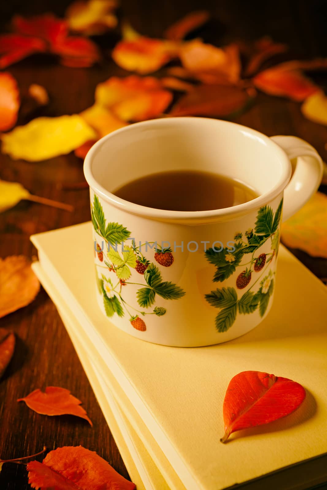 Cup of tea, books and colorful autumnal foliage by LuigiMorbidelli