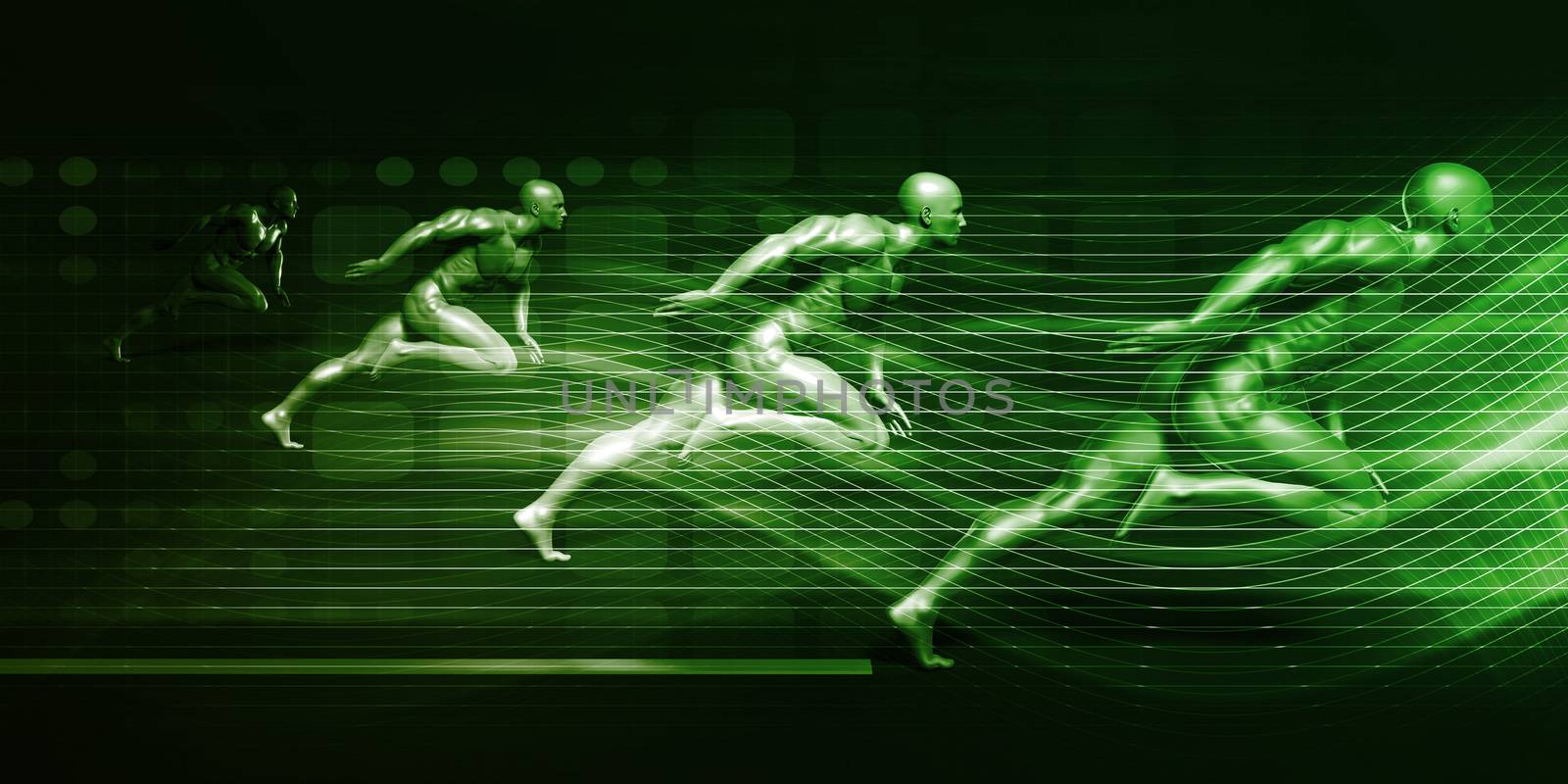 Men Running on Technology Background as a Science Concept