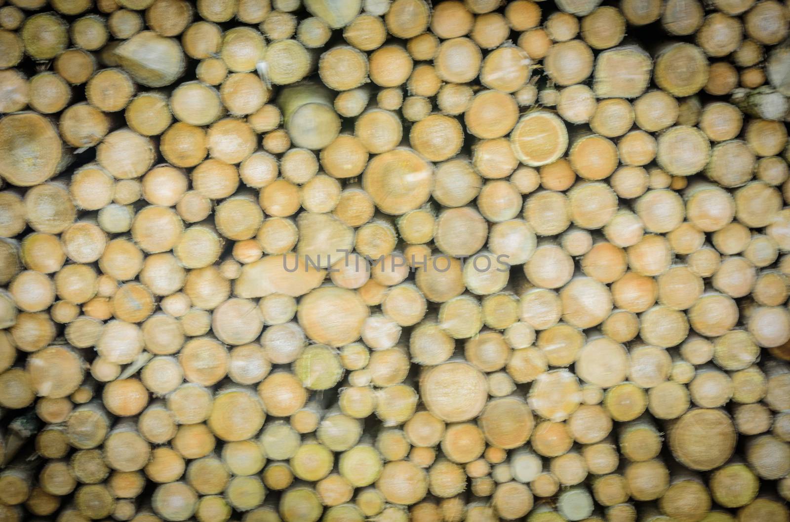 Wooden abstract background with a stack of round firewoods prepared for winter