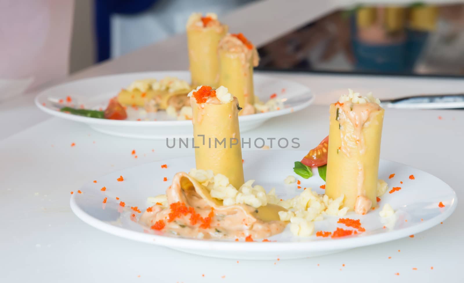 appetizer - cheese rolls with meat and vegetables by vlaru