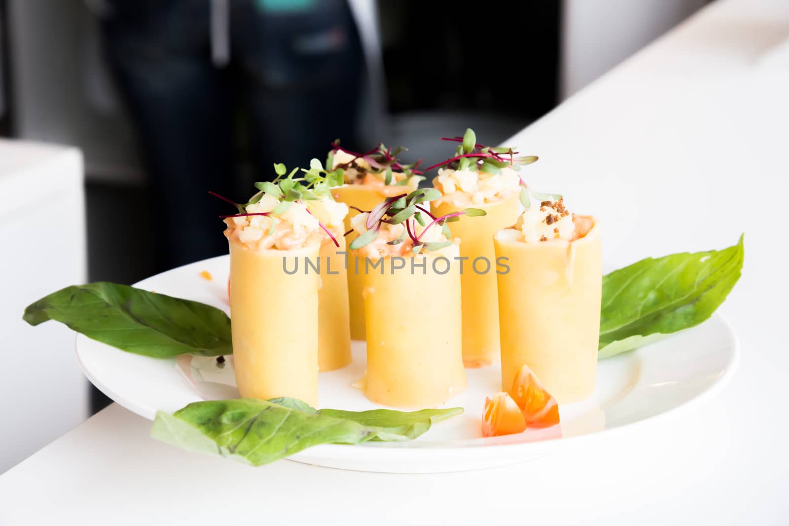 appetizer - cheese rolls with meat and vegetables by vlaru