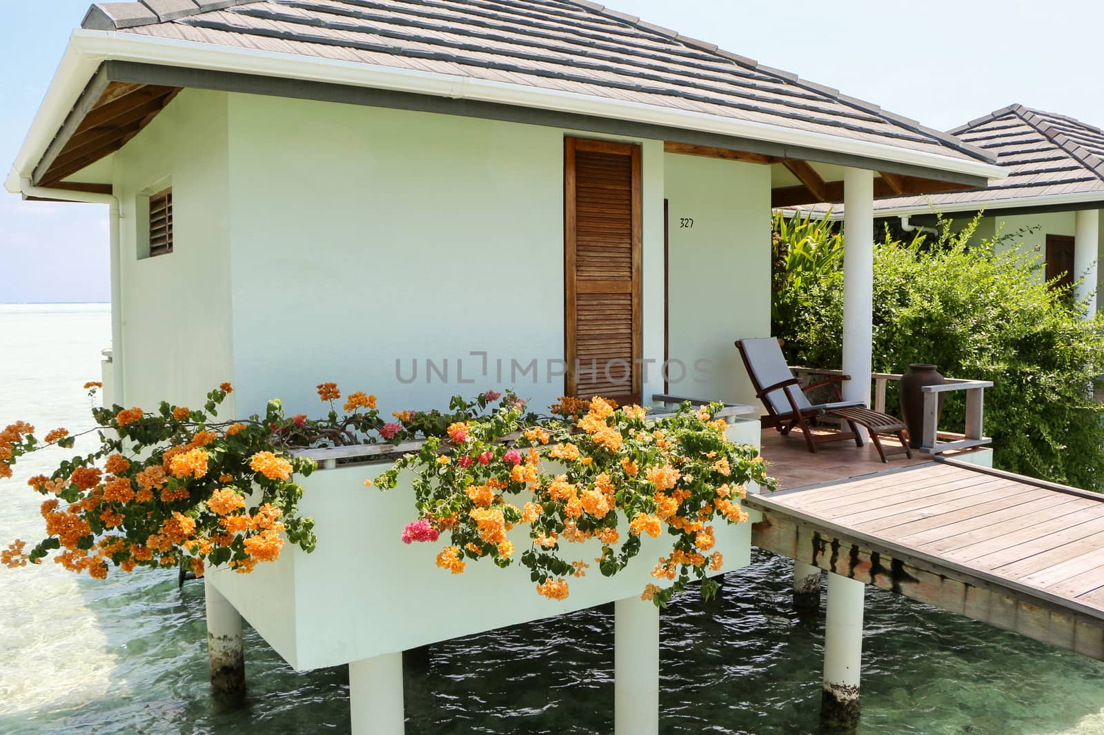 water bungalows o at a tropical island - travel background