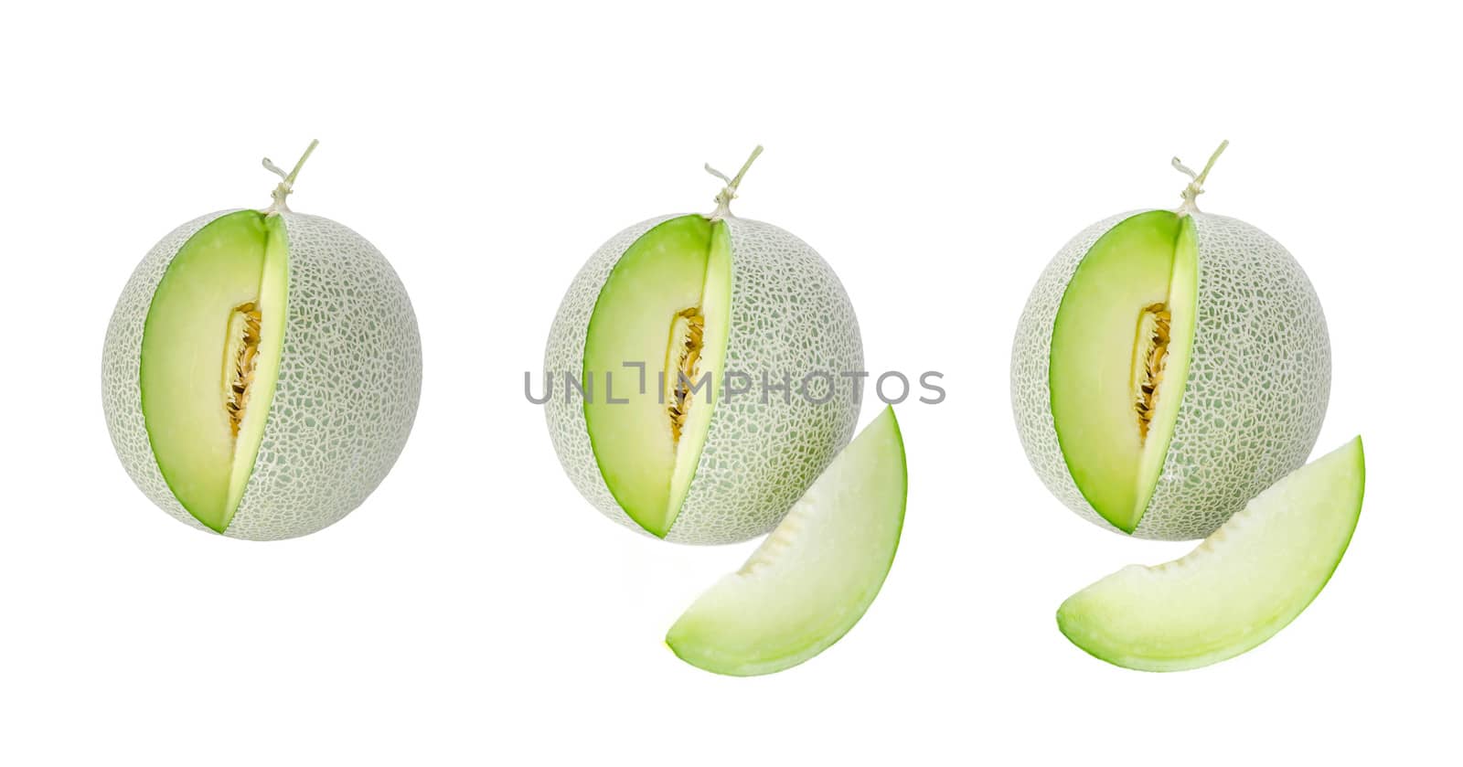 shopped green melon isolated on white background
