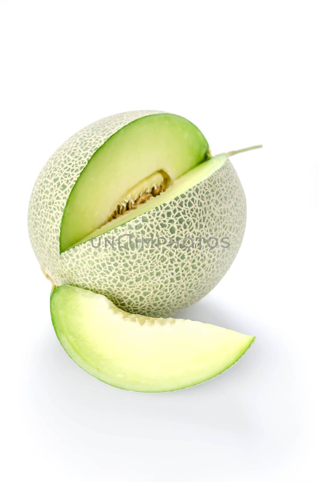 shopped green melon isolated on white background