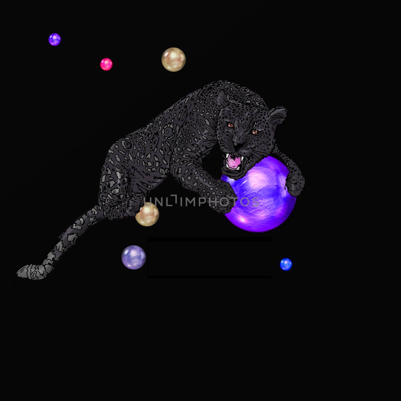 Black panther with black ball and black background