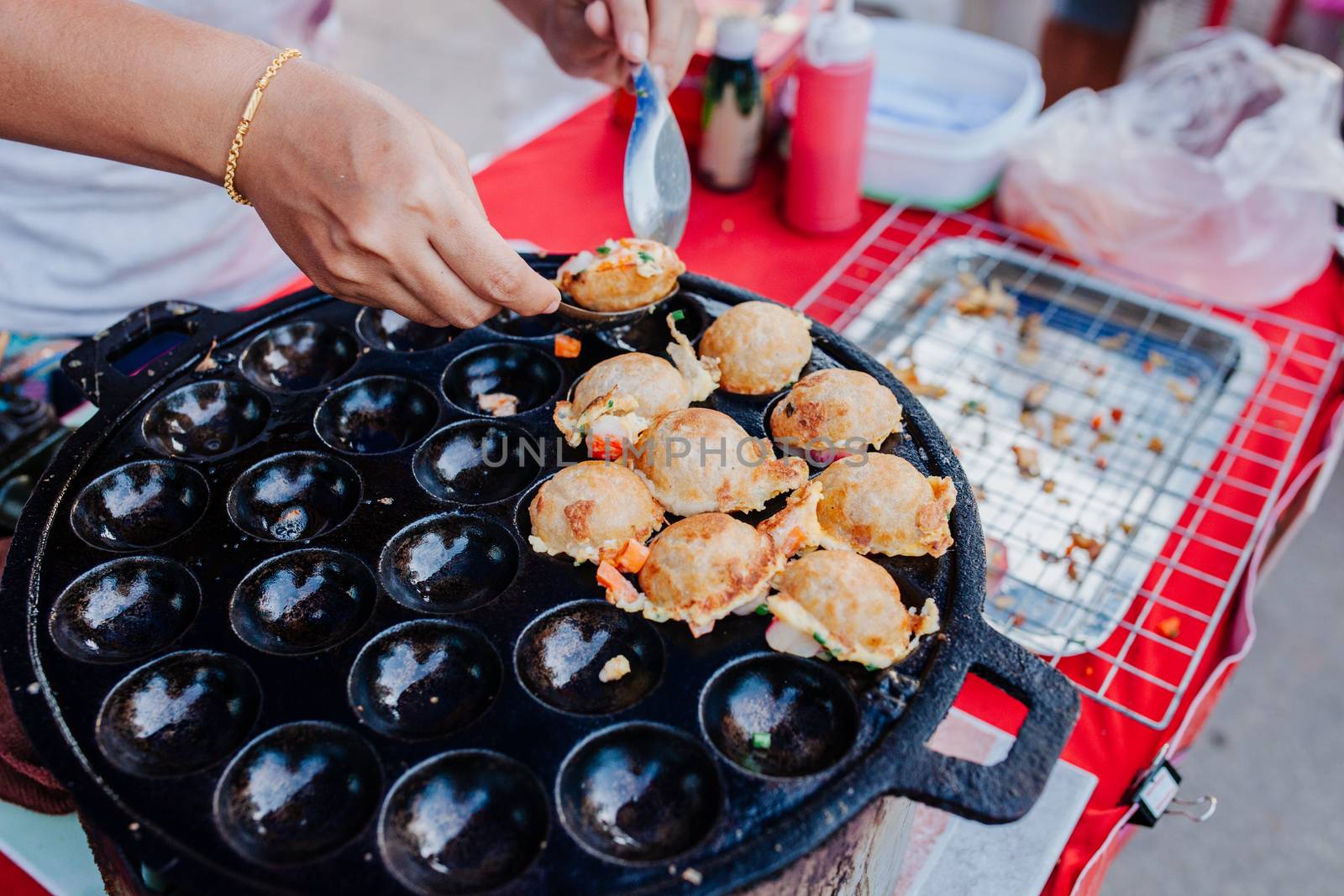 Sweet and Savory Grilled Coconut Rice Hot cakes kanom krok by nopparats