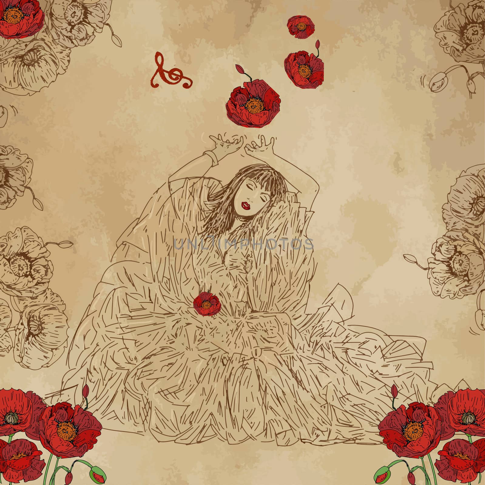 Woman dancing flowers