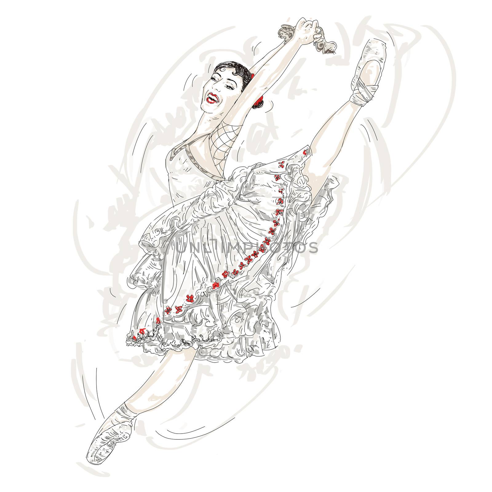 Ballerina flying with a large suit