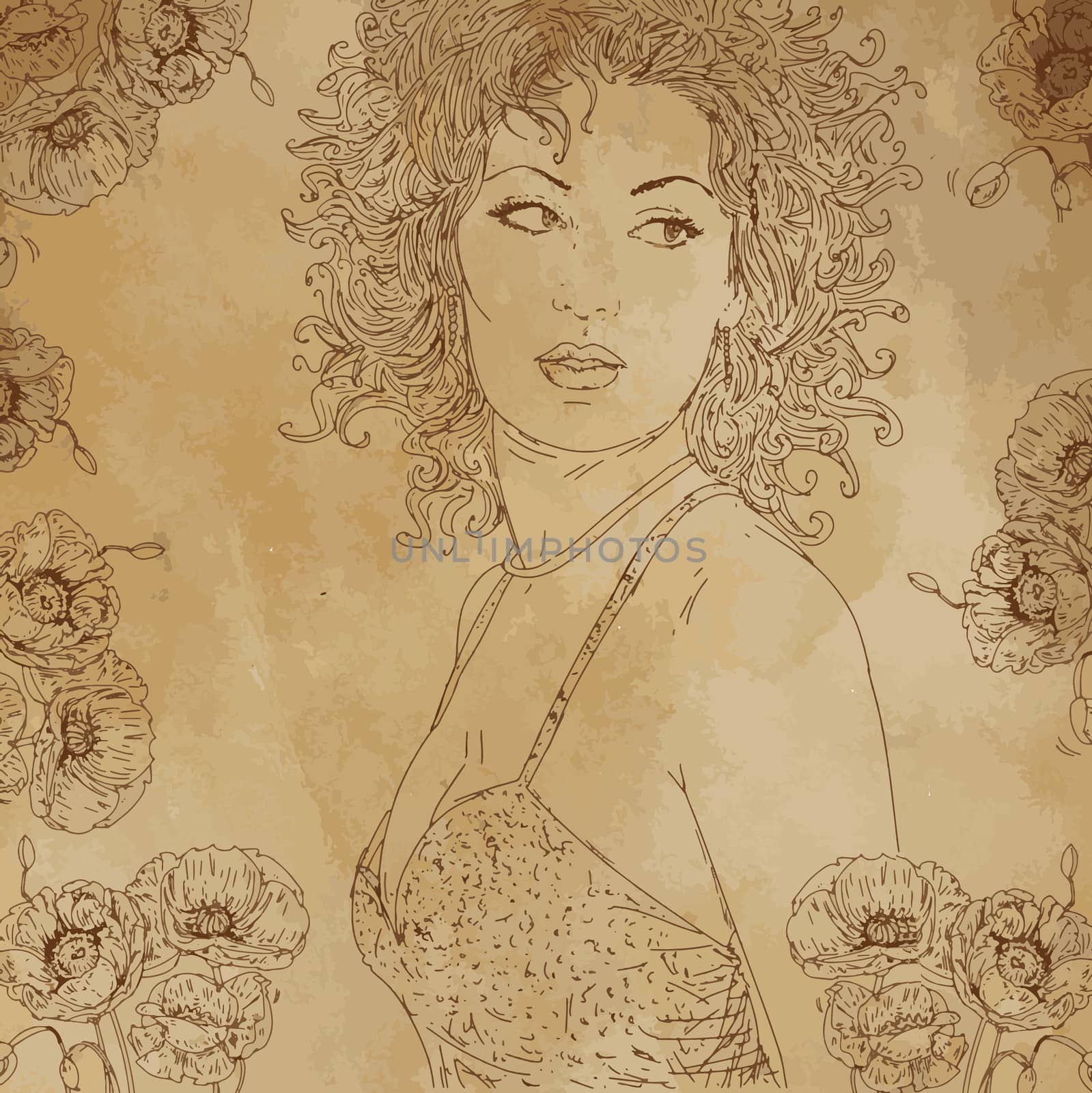 sepia portrait realist comic sensual woman with lipstick
fashion and makeup