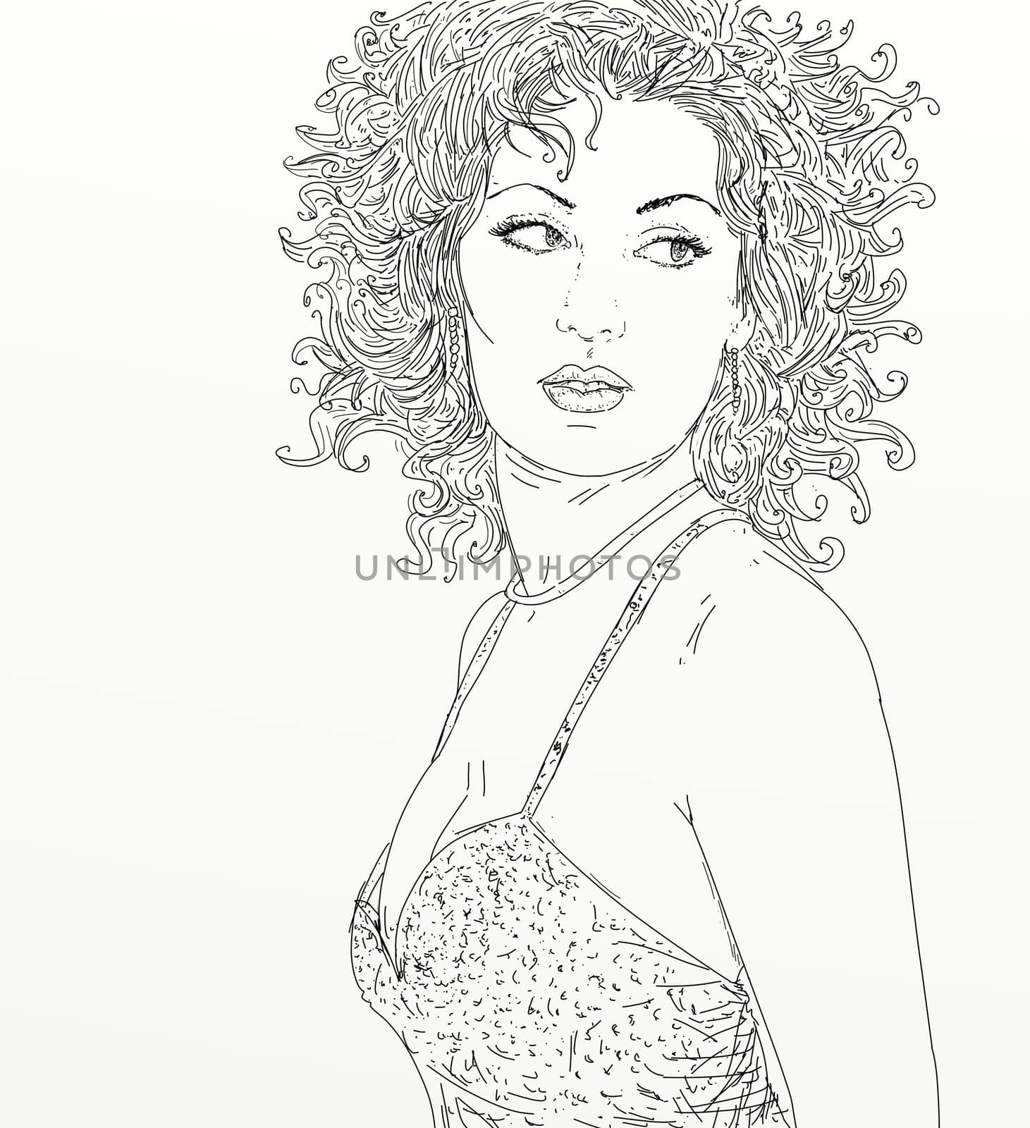 Curly woman in black and white