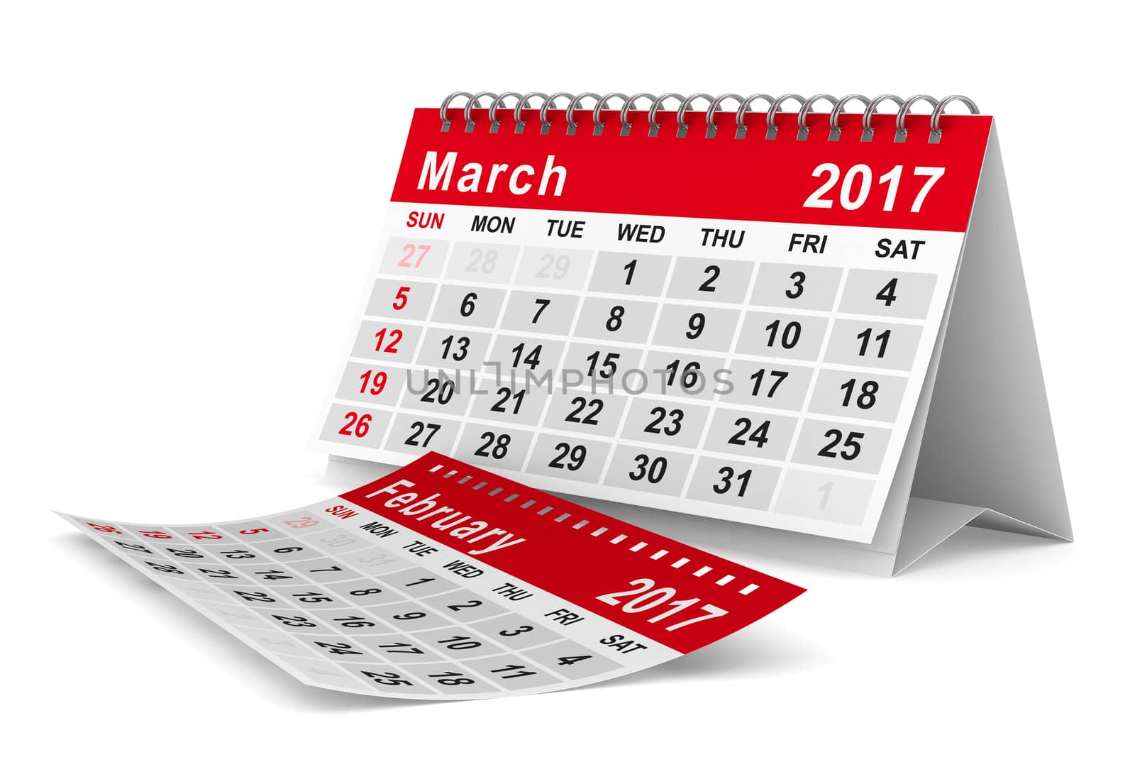 2017 year calendar. March. Isolated 3D image by ISerg
