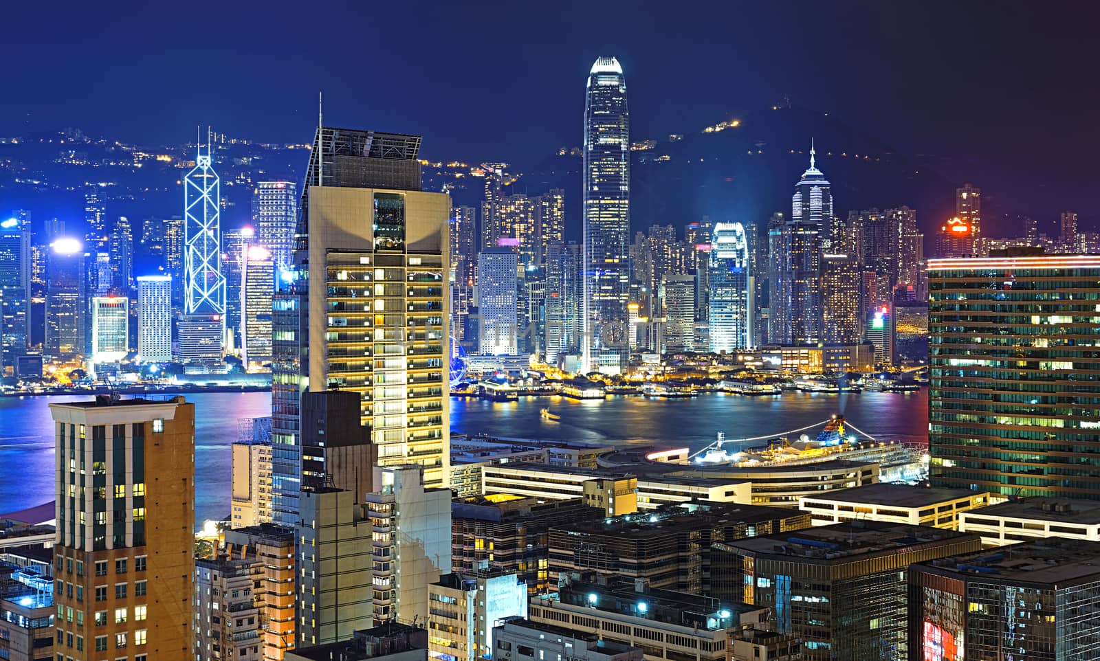 Hong kong downtown area at night