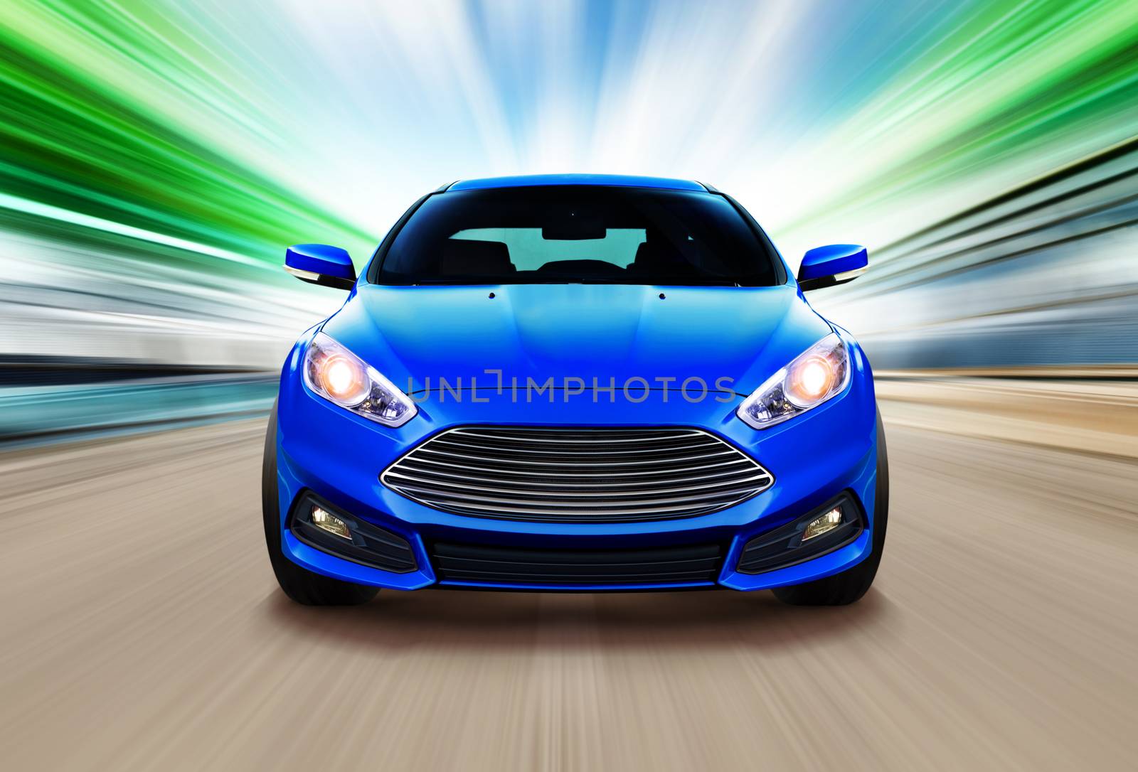 blue sport race car on speed track - motion blur
