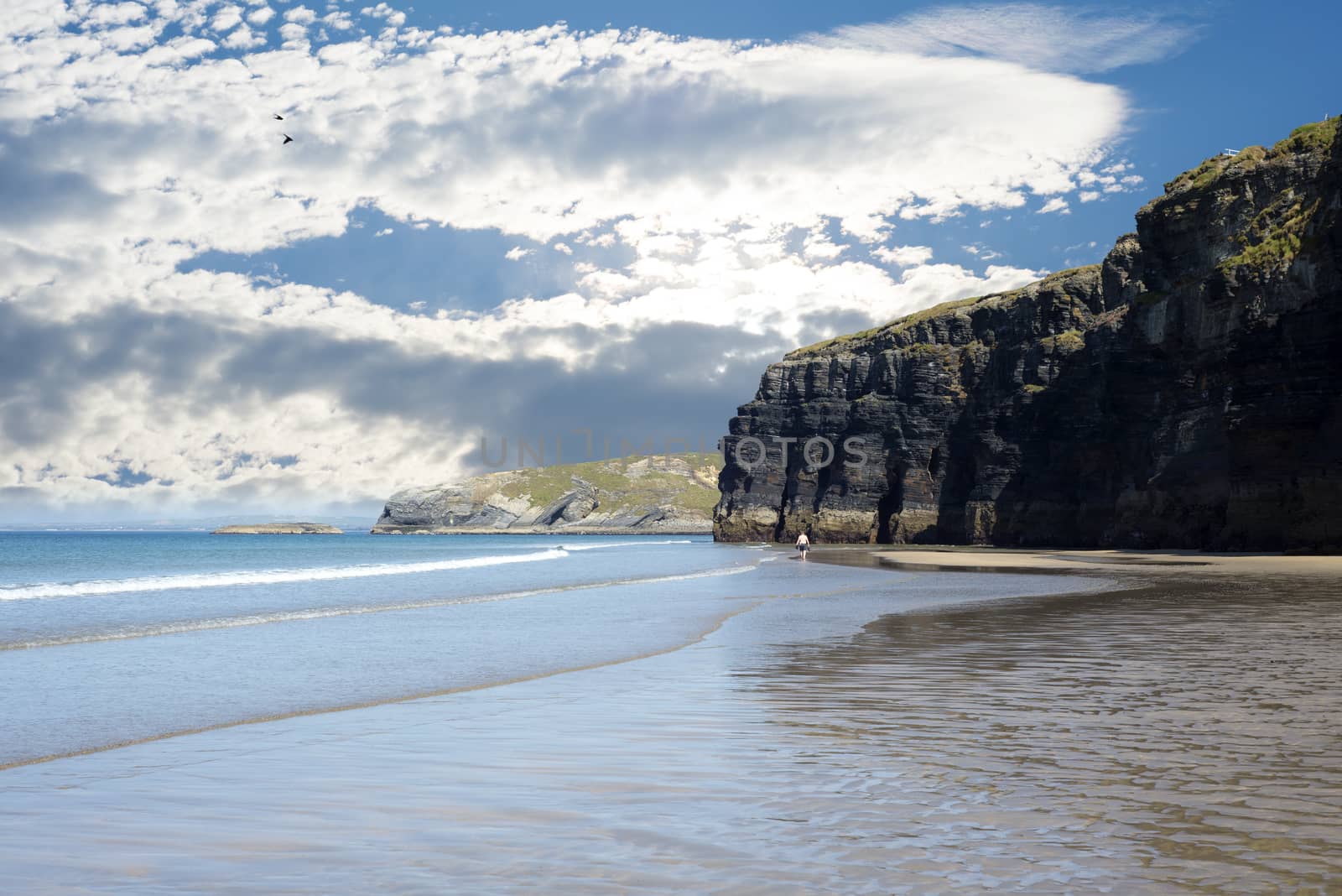 tourists at ballybunion beach and cliffs by morrbyte