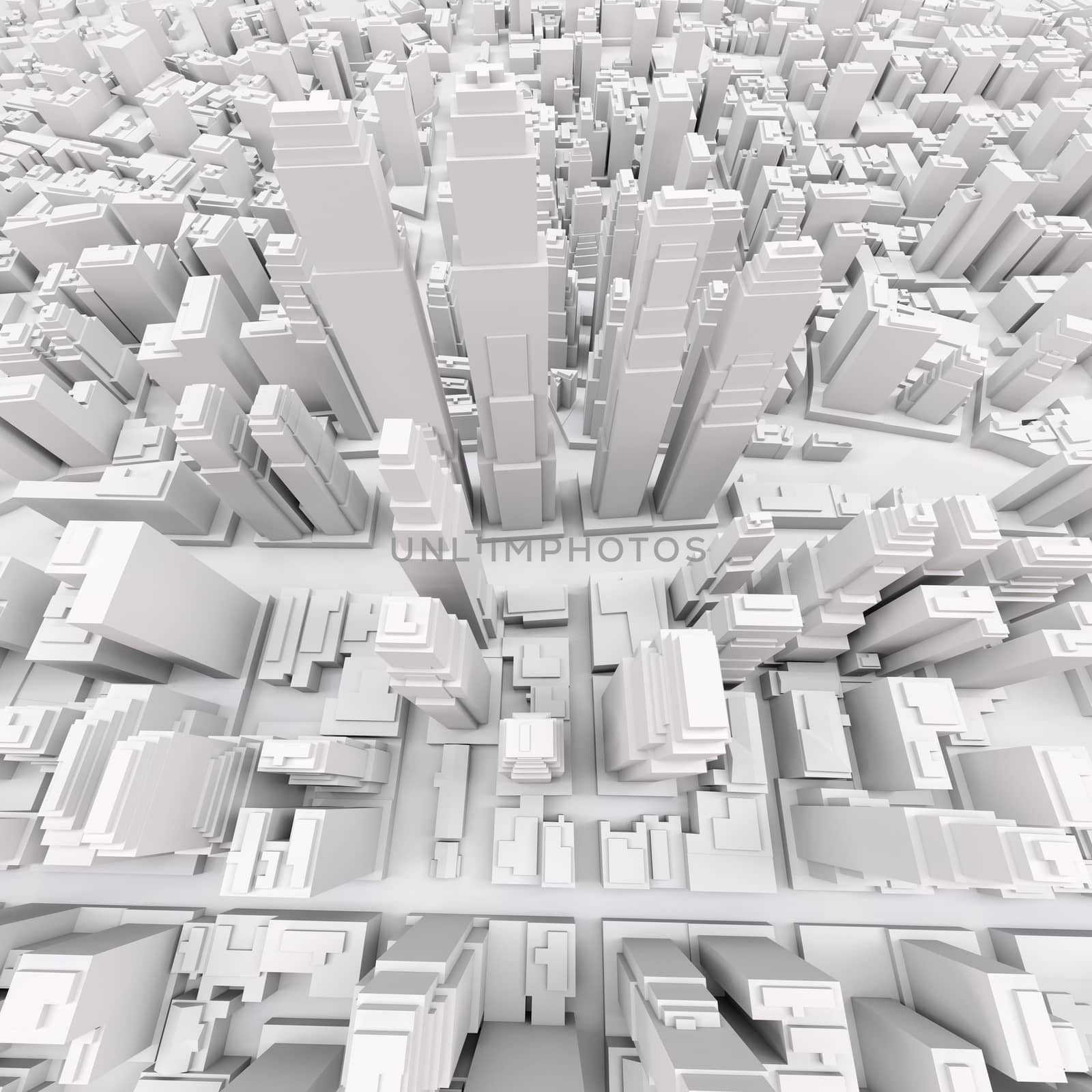 White modern city, aerial view. 3D rendering