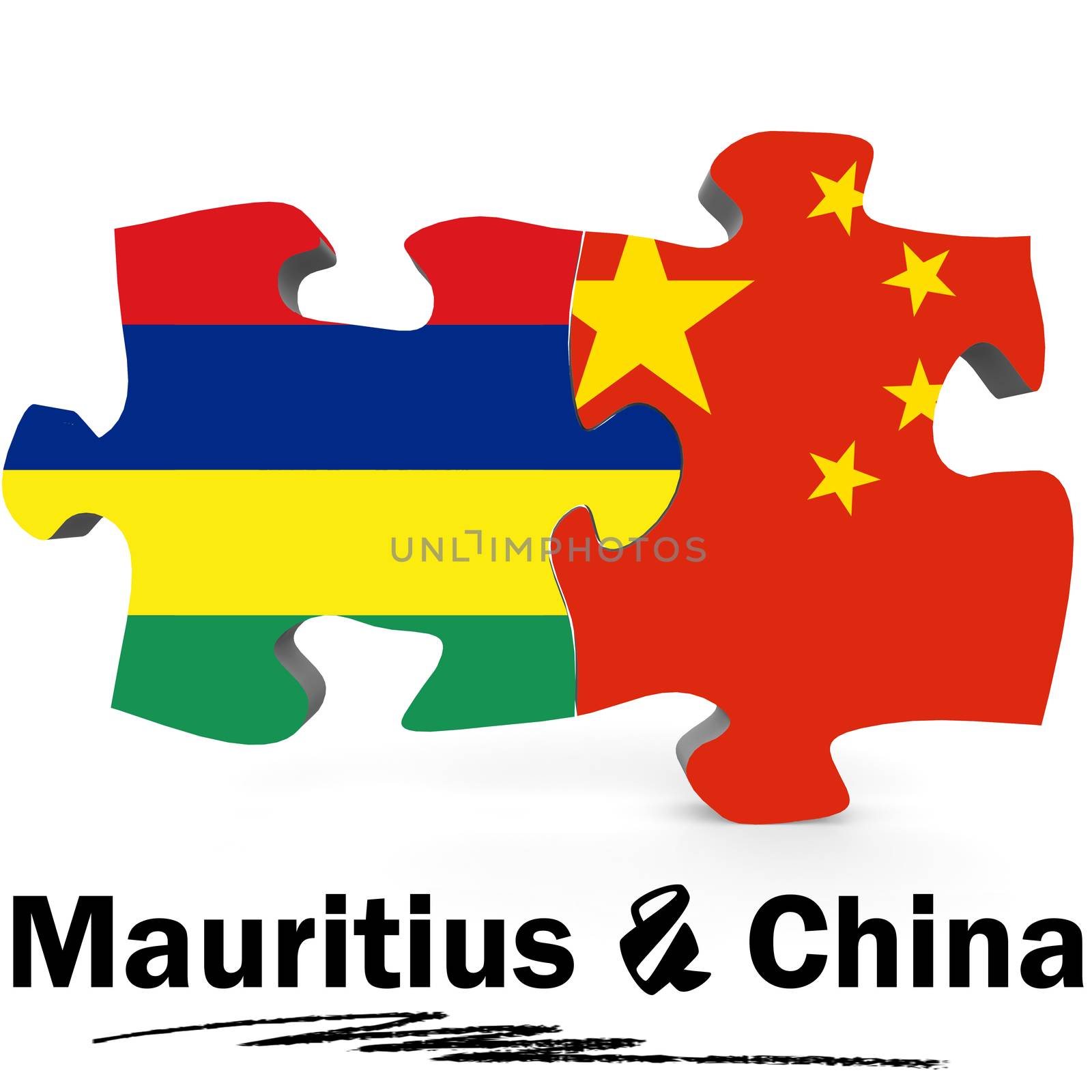 China and Mauritius flags in puzzle by tang90246