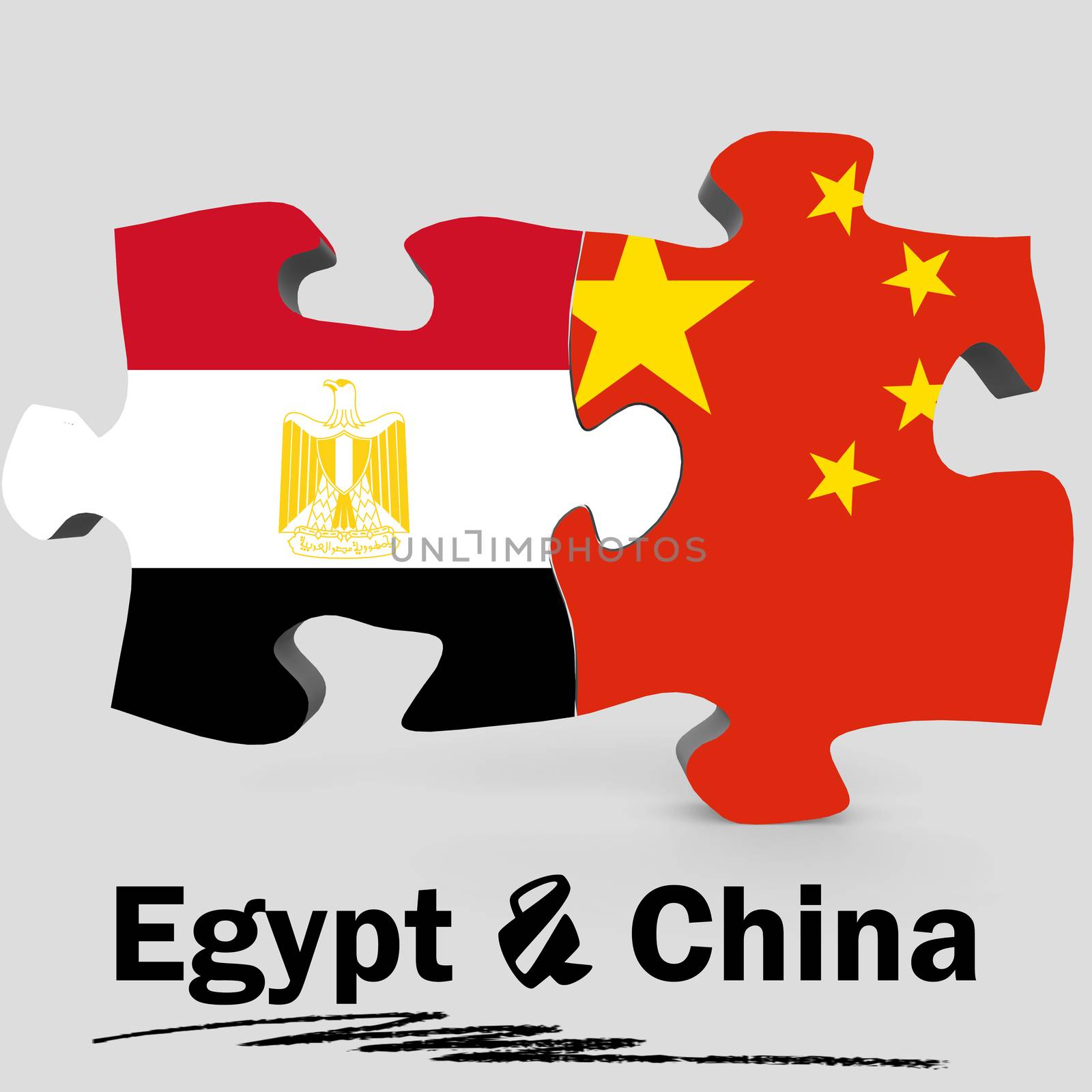 China and Egypt Flags in puzzle isolated on white background, 3D rendering
