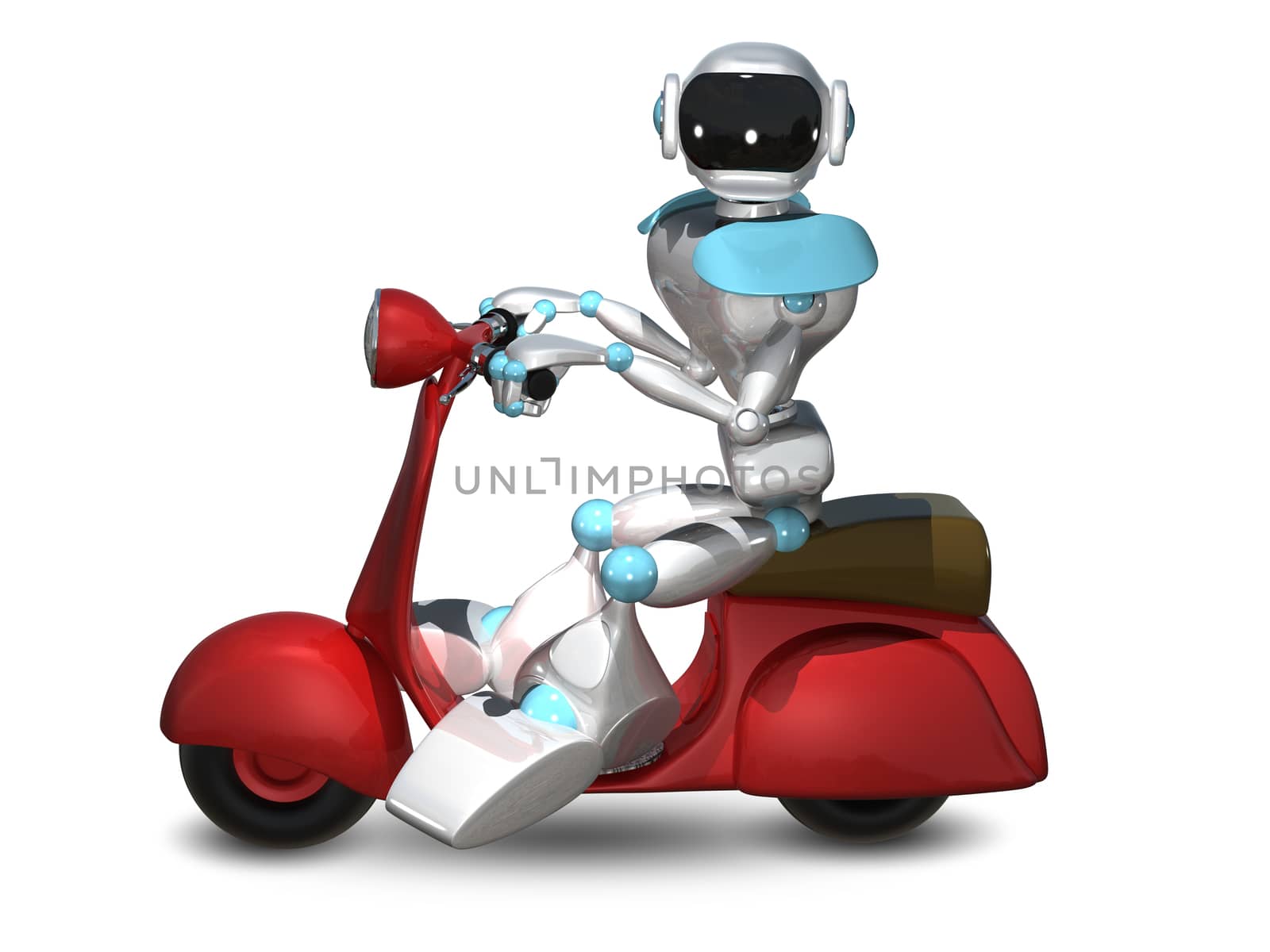 3D Illustration of a Robot on a Motor Scooter by brux