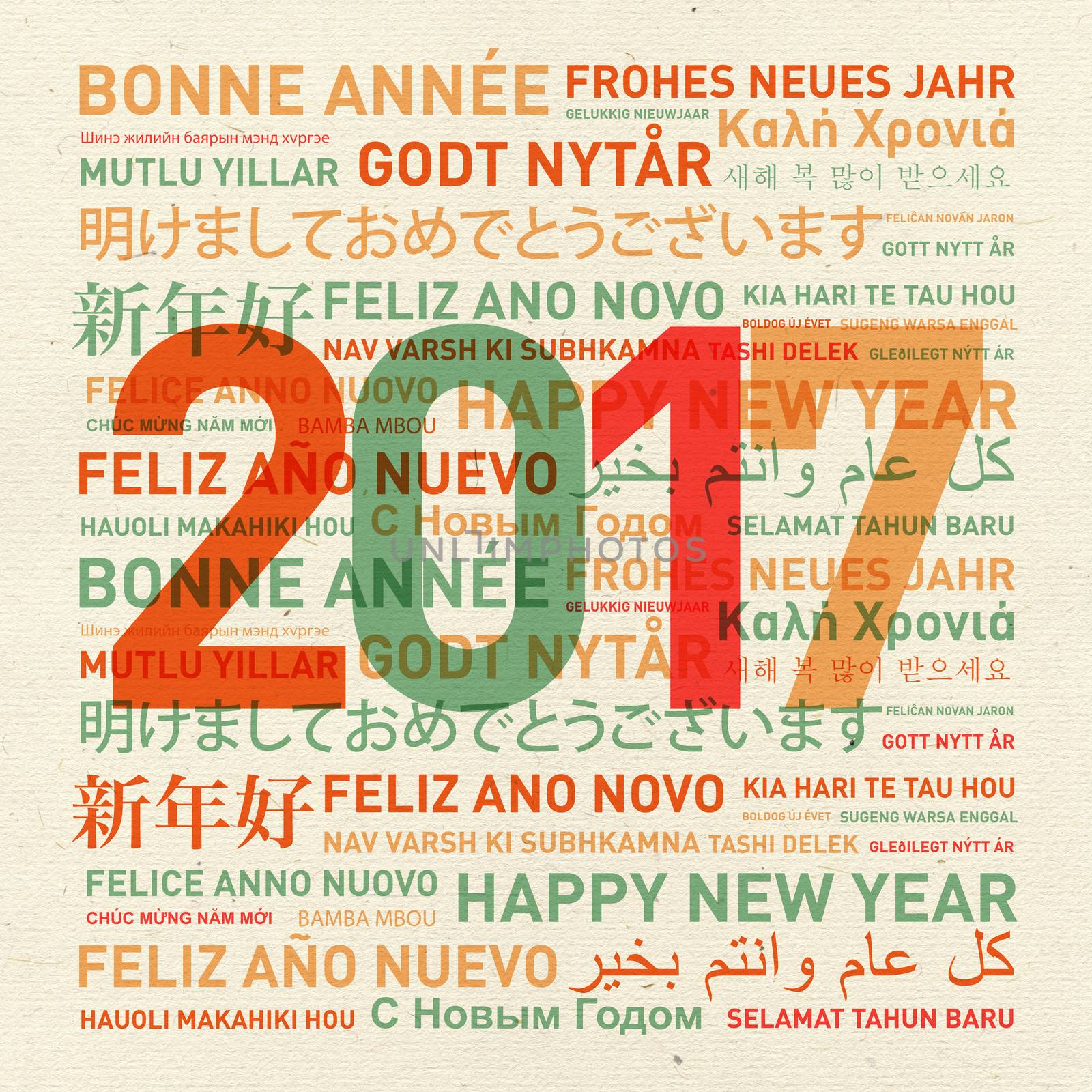Happy new year vintage card from the world in different languages