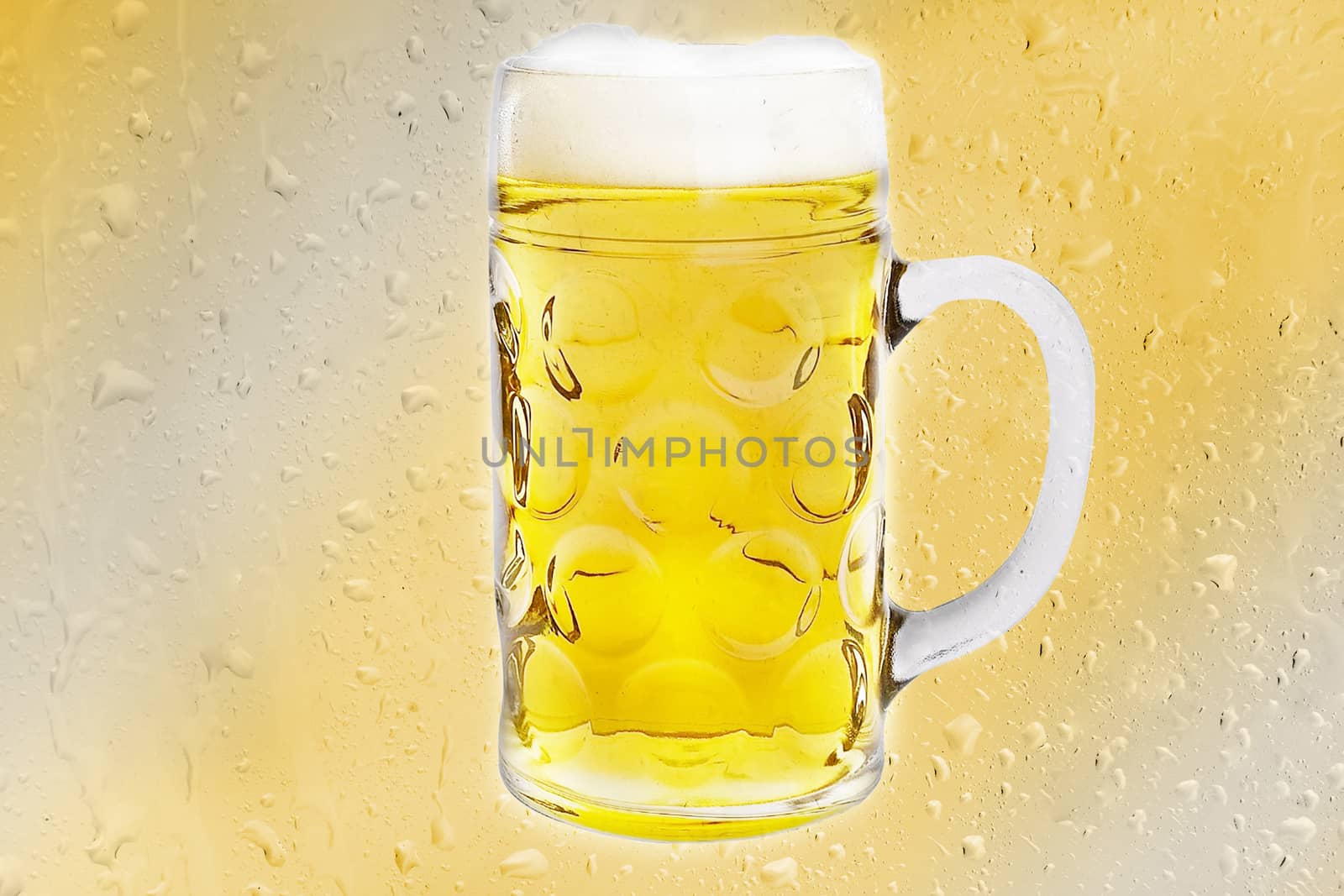  Beer mug on yellow background Drop.