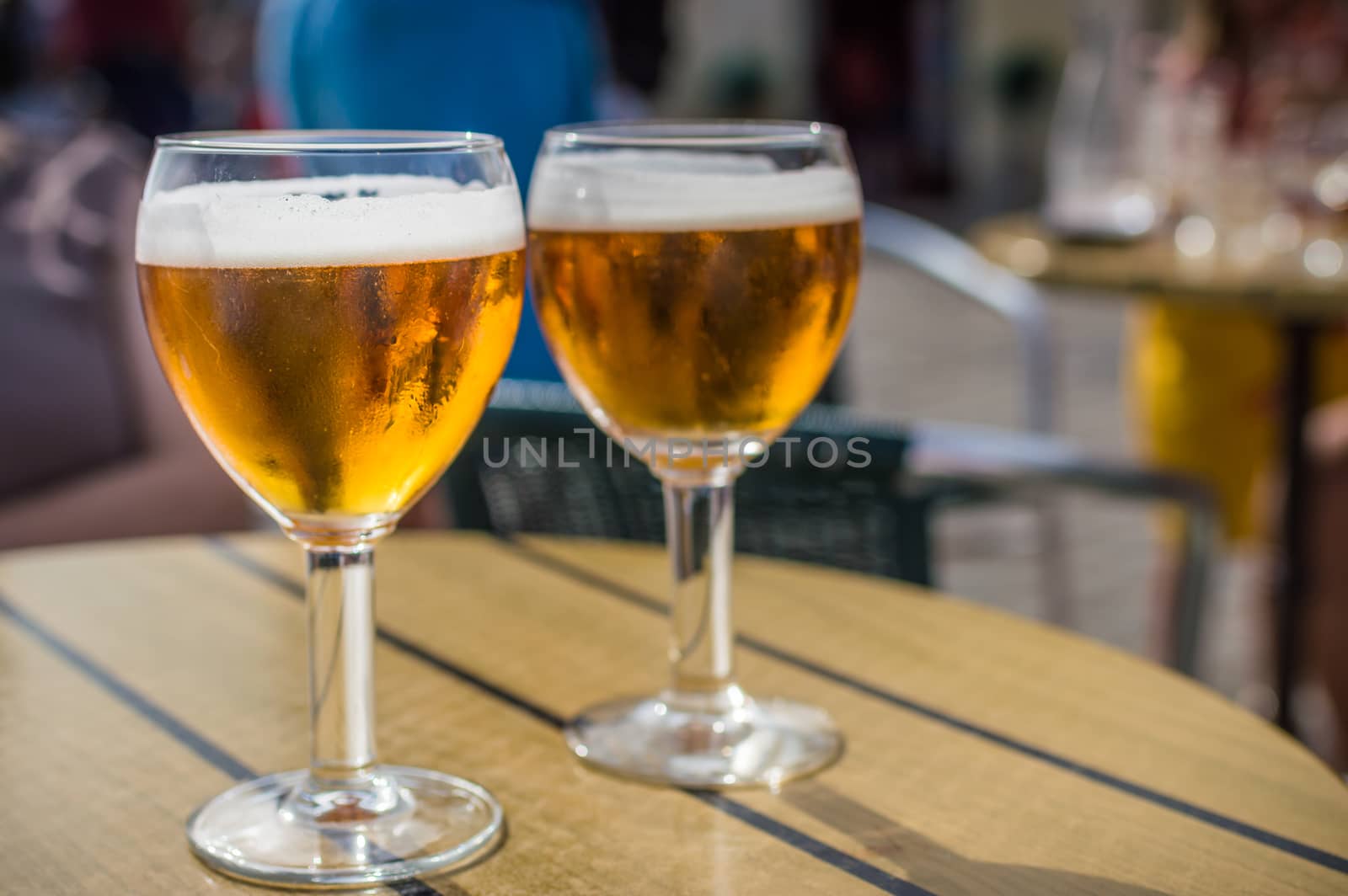 Glass glasses with light beer on the table