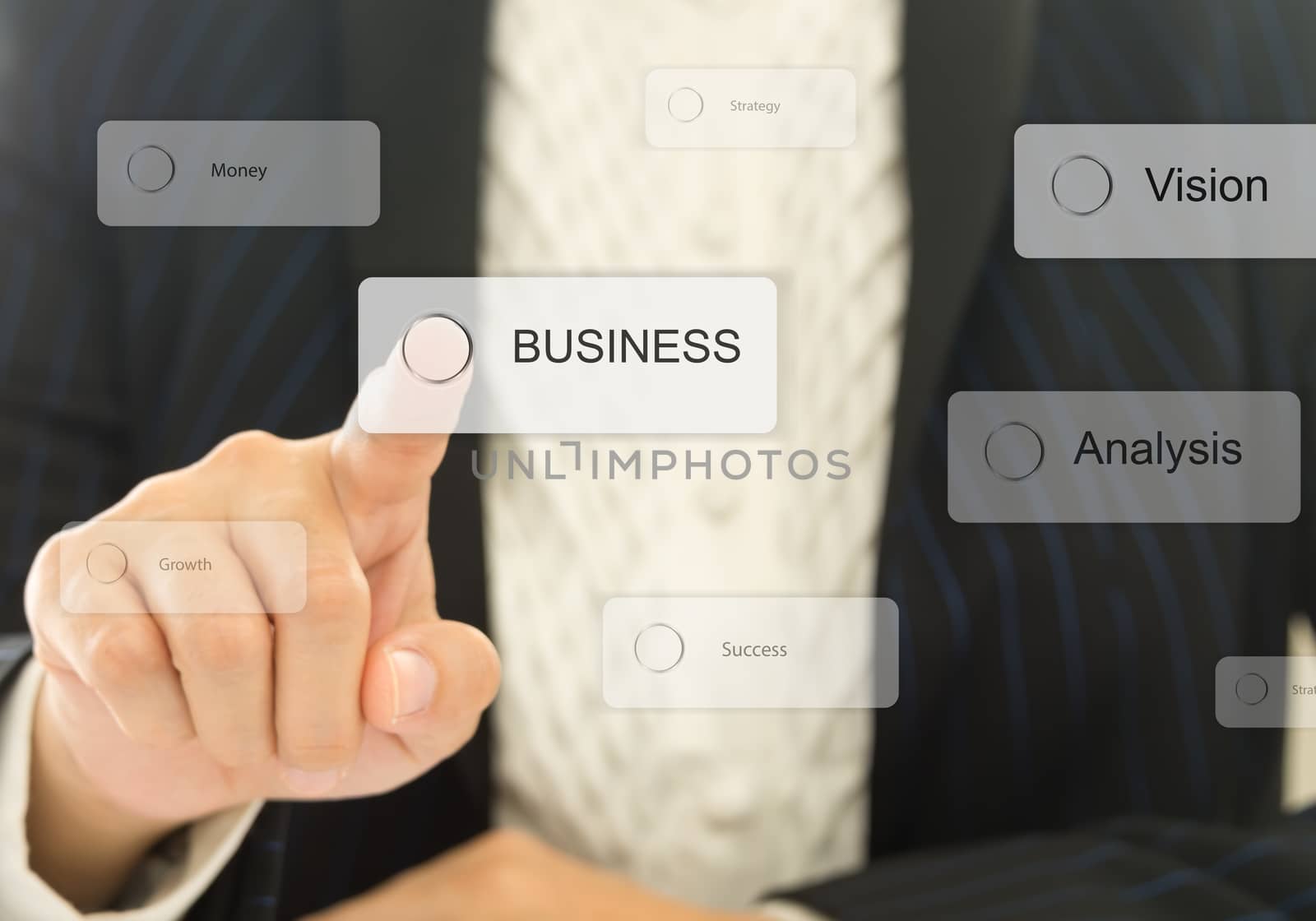 business people point to word business
