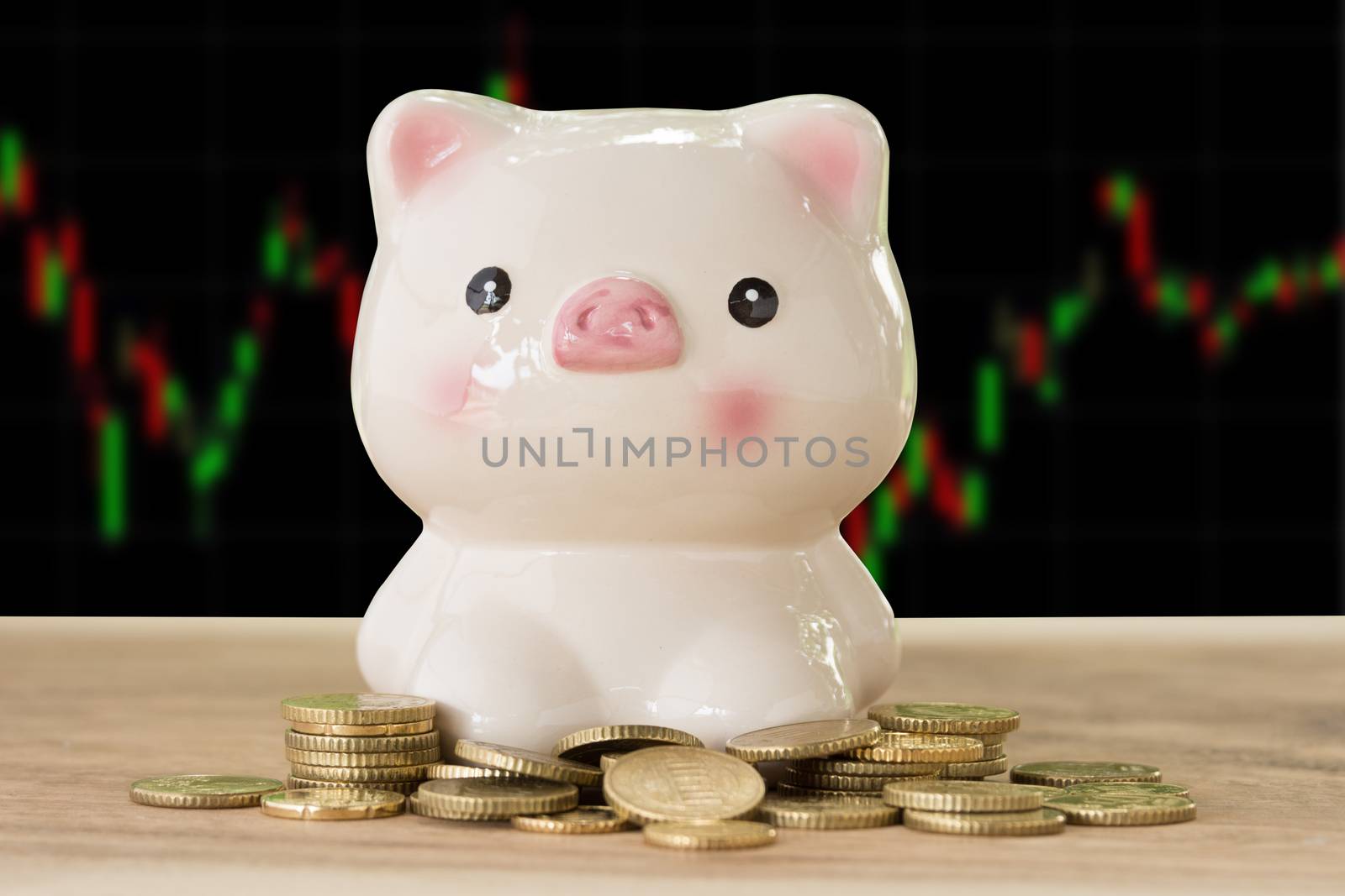 piggybank with golden coins in nature background. account concept,business concept,finance concept.