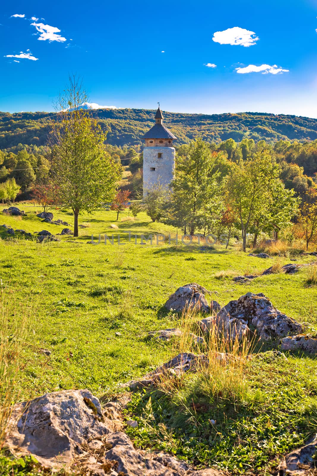 Dreznik Grad tower in Korana canyon, Plitvice lakes national park of Croatia