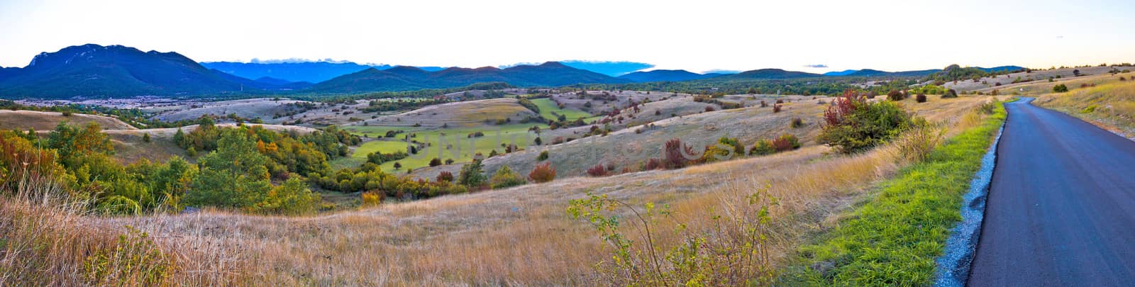 Autumn landscape of Lika region paoramic view, rural Croatia