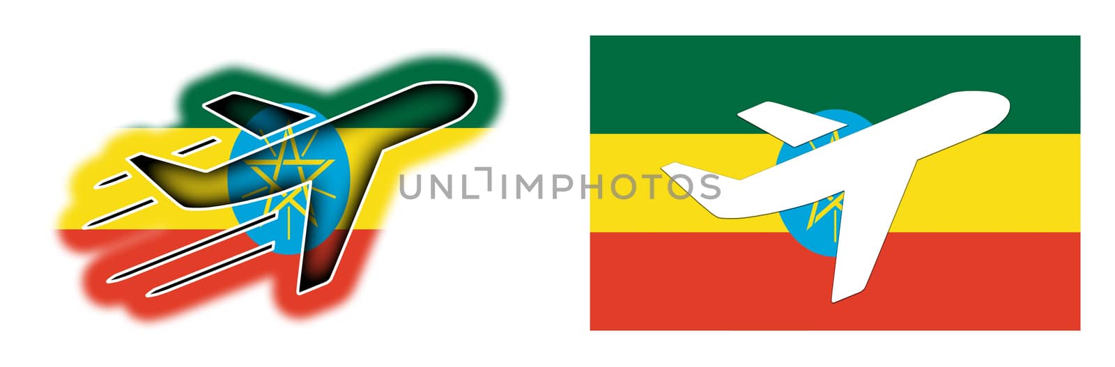 Nation flag - Airplane isolated on white - Ethiopia