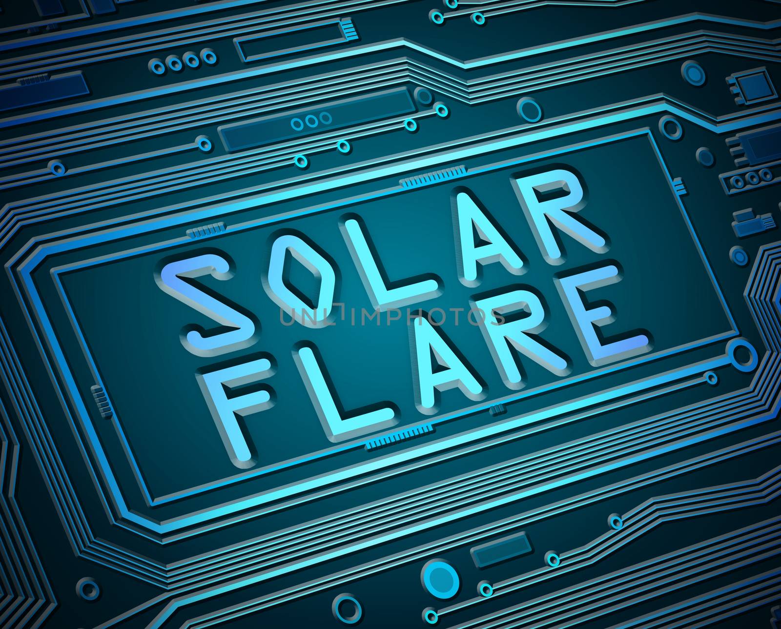 Abstract style illustration depicting printed circuit board components with a solar flare concept.