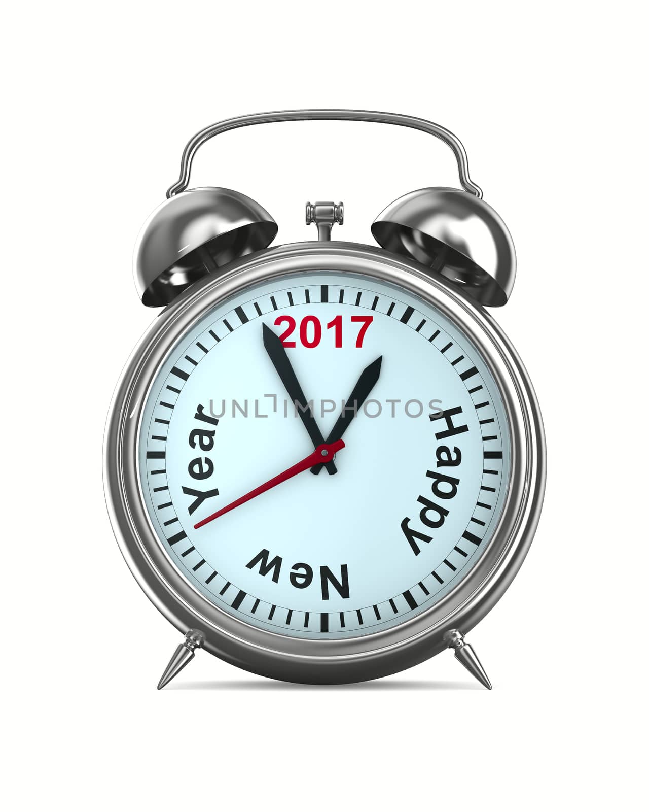 2017 year on alarm clock. Isolated 3D image
